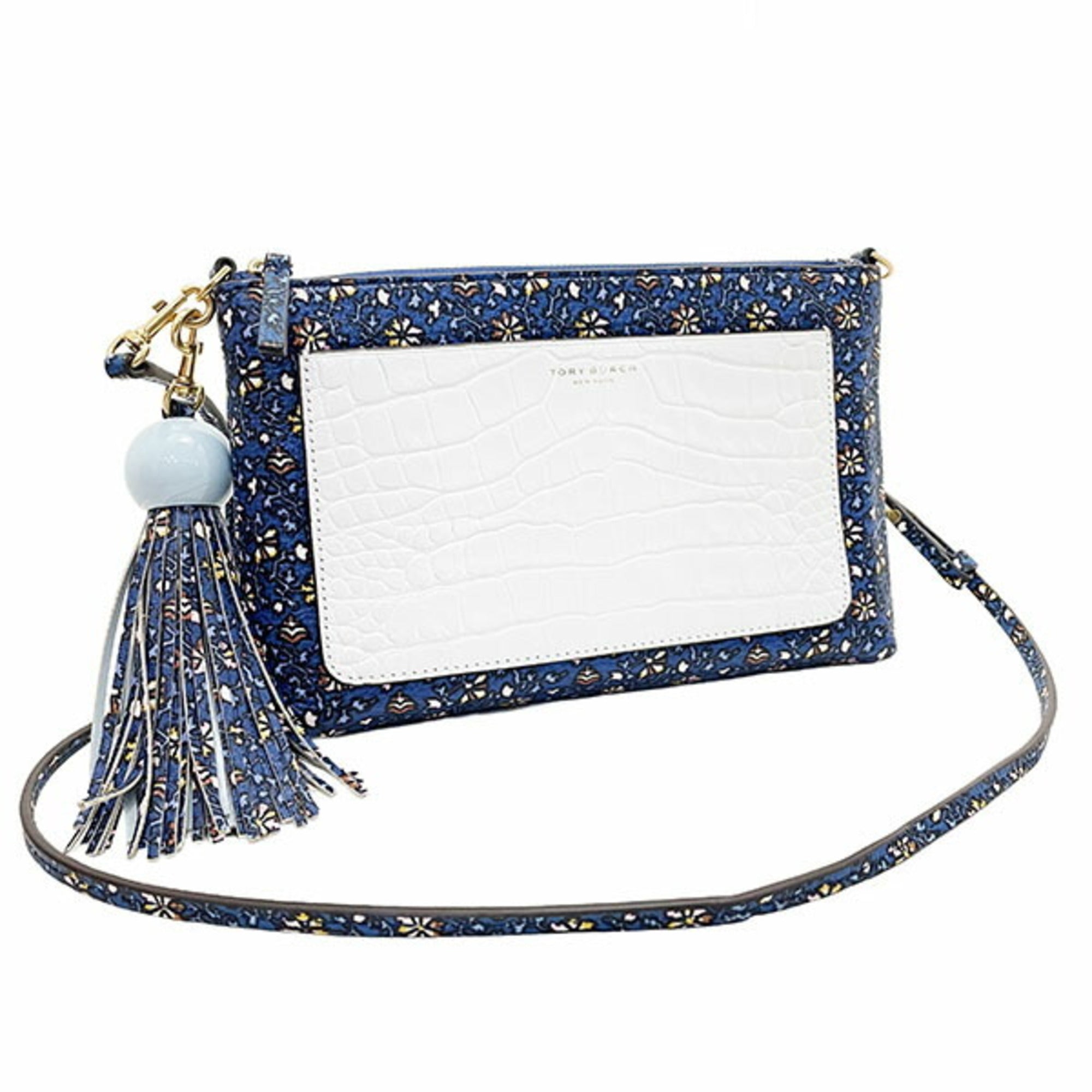 Tory Burch Ivory Multi-Color Navy Leather Shoulder Bag (Pre-Owned)