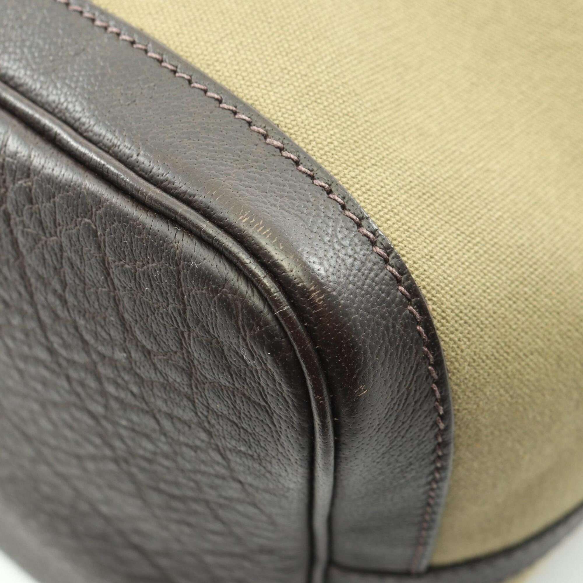 Hermes Brown Khaki Toile Officier Canvas Leather Buffalo Leather Handbag Tote Bag (Pre-Owned)