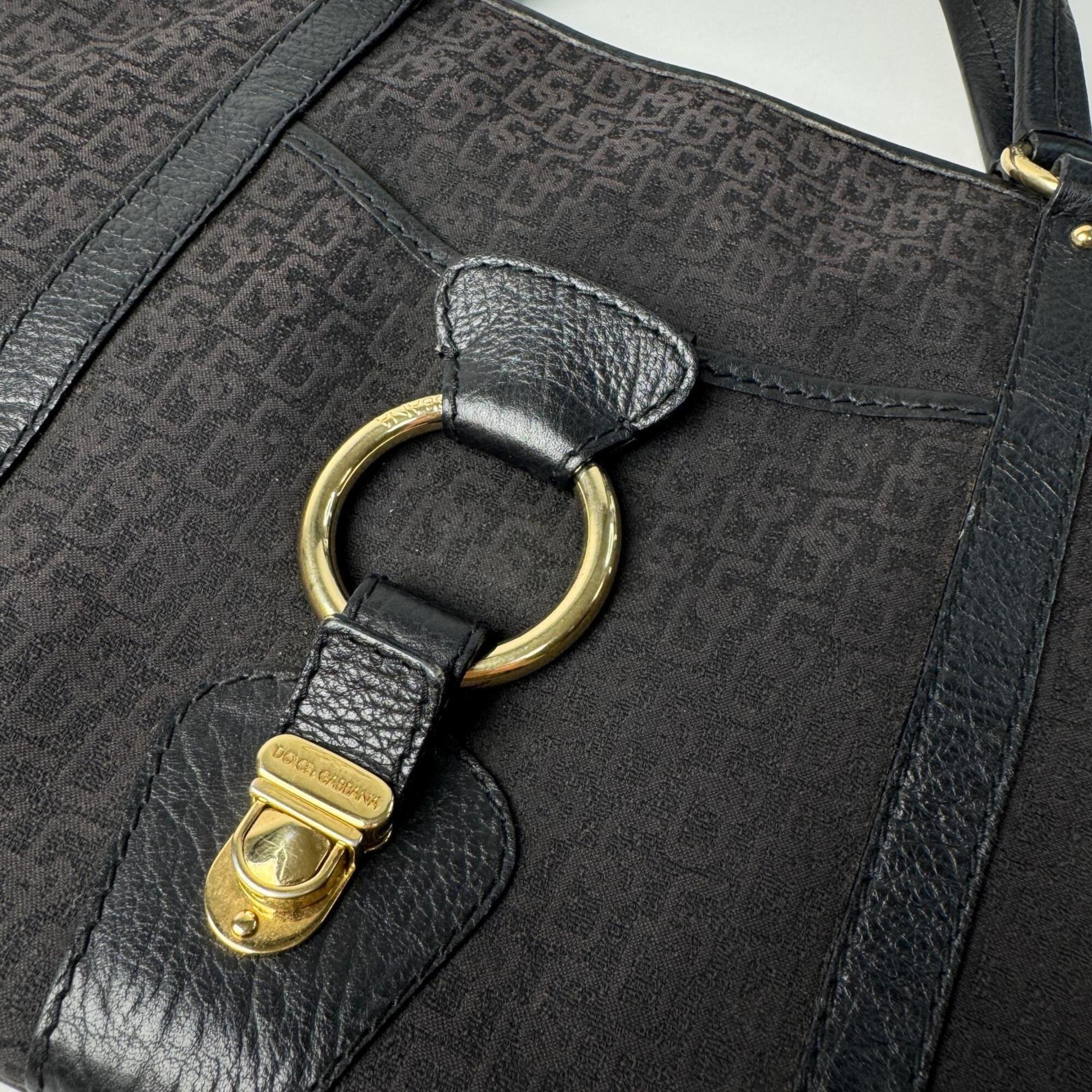 Dolce & Gabbana Dark Brown Canvas Leather Handbag Tote Bag (Pre-Owned)