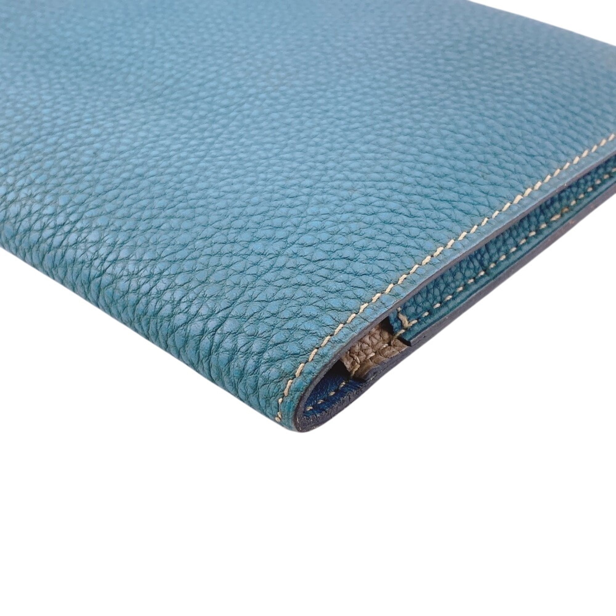 Hermes Dogon Beige Blue Togo Leather Long Wallet (Bi-Fold) (Pre-Owned)
