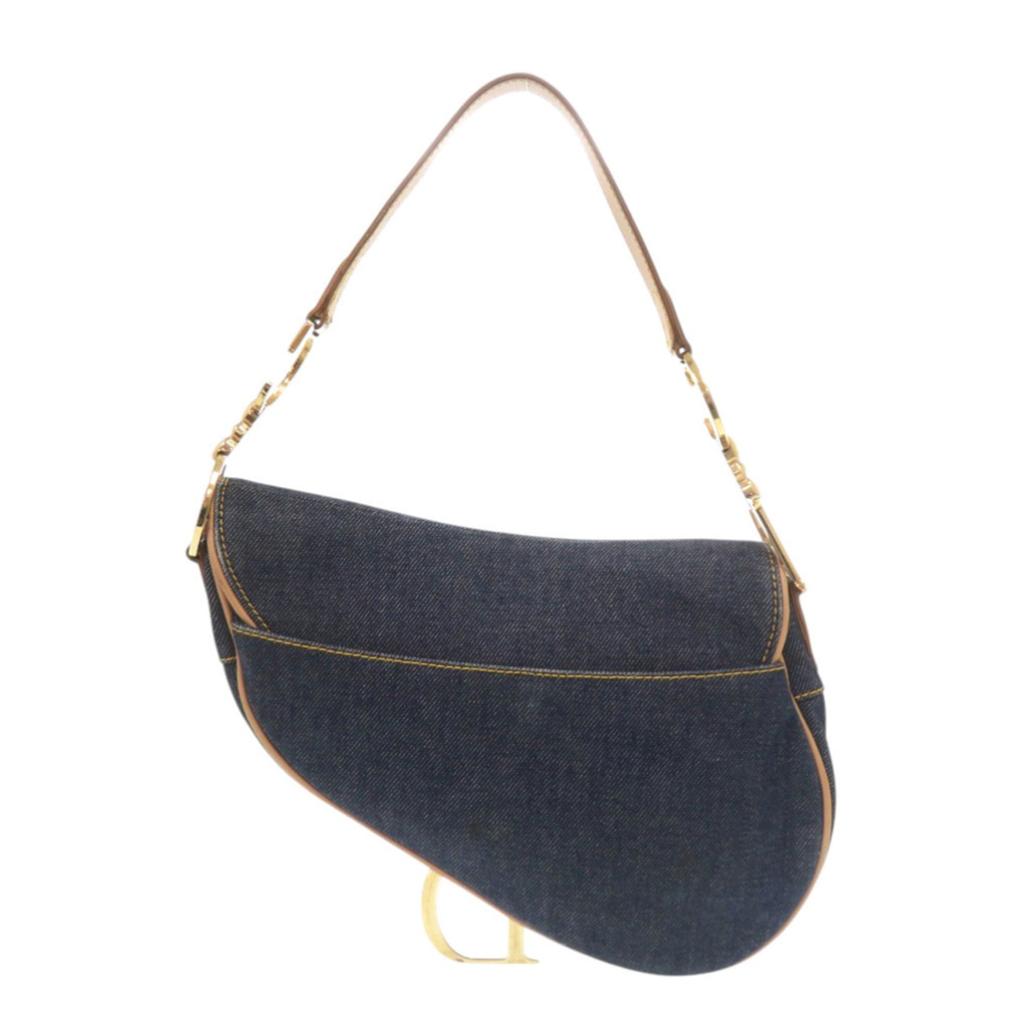 Christian Dior Navy Denim Leather Handbag Saddle Bag (Pre-Owned)