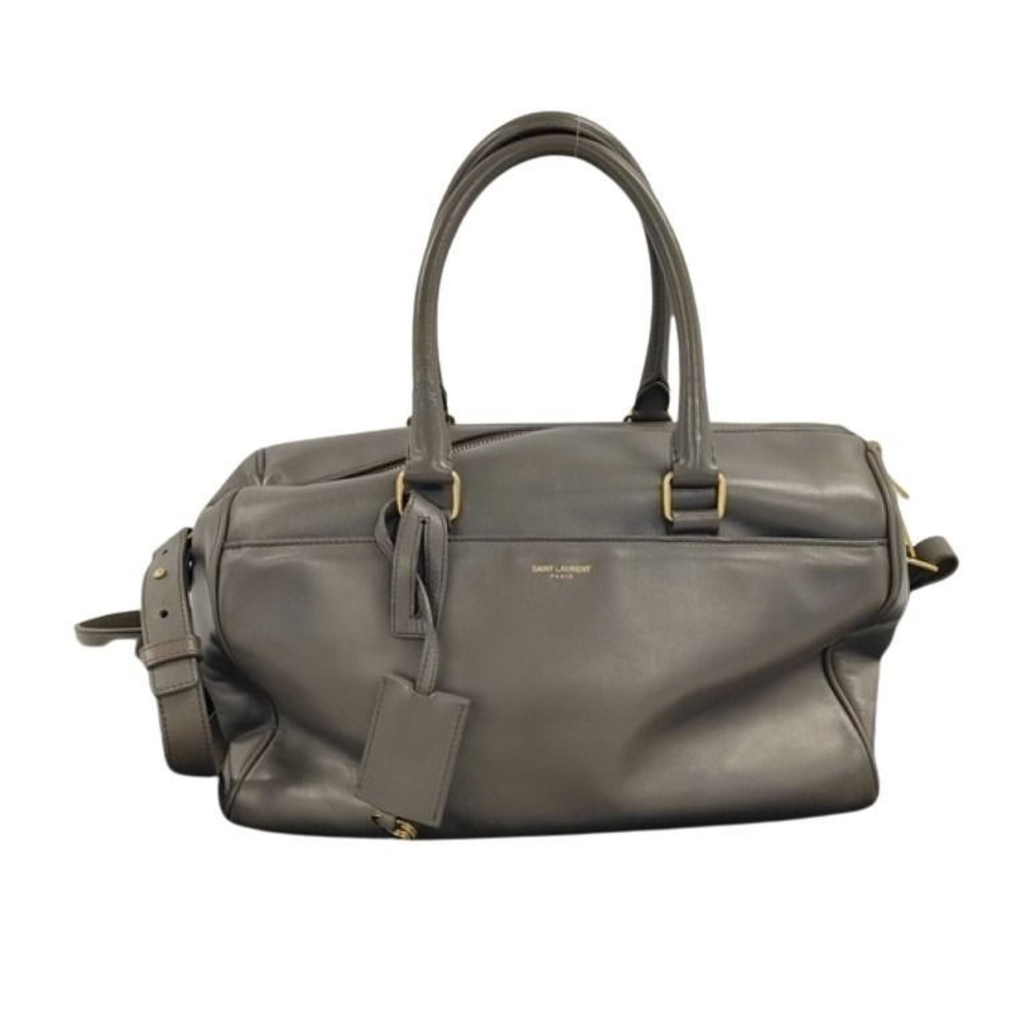 Yves Saint Laurent Gray Leather Boston Bag Handbag Shoulder Bag (Pre-Owned)
