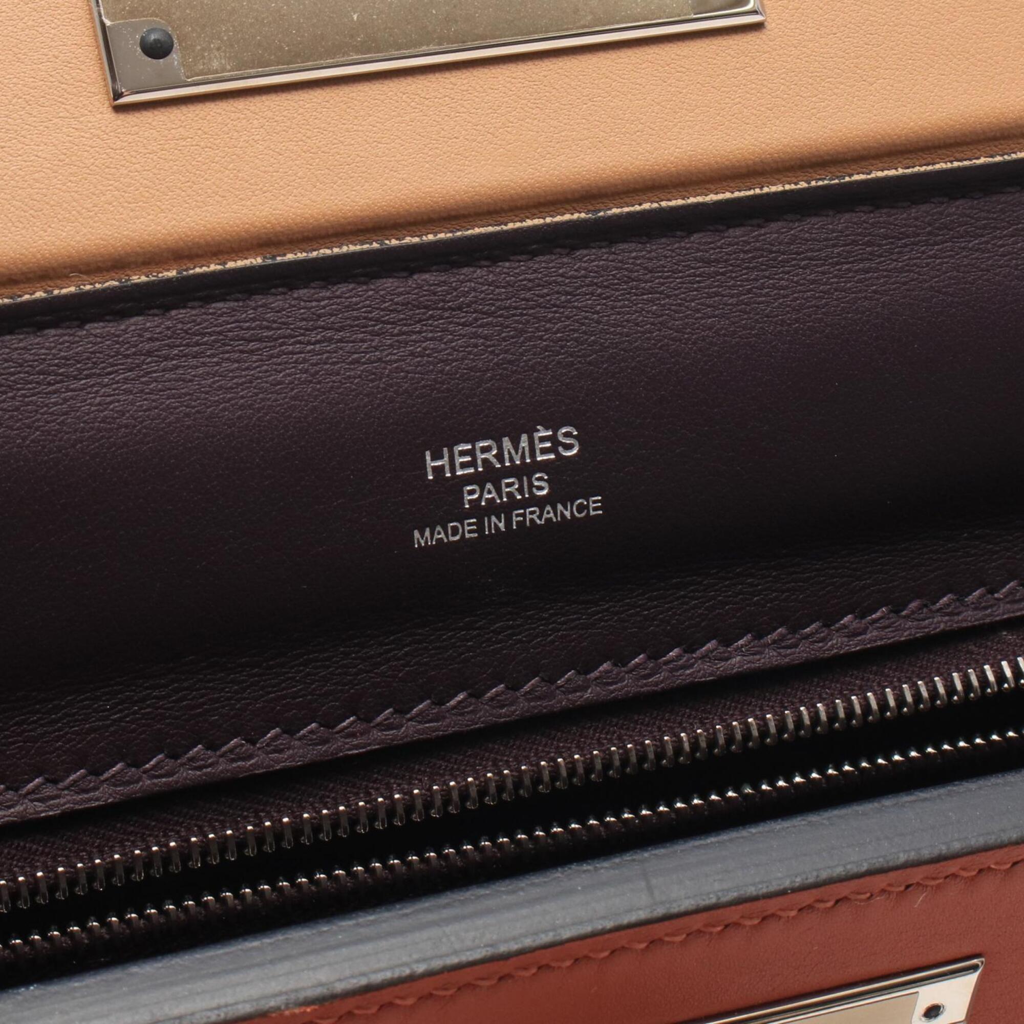 Hermes Bordeaux Brique Brown Cassis Purple Leather Handbag (Pre-Owned)