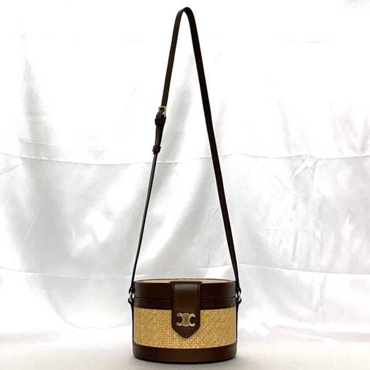 Celine Beige Brown Straw Leather Shoulder Bag (Pre-Owned)