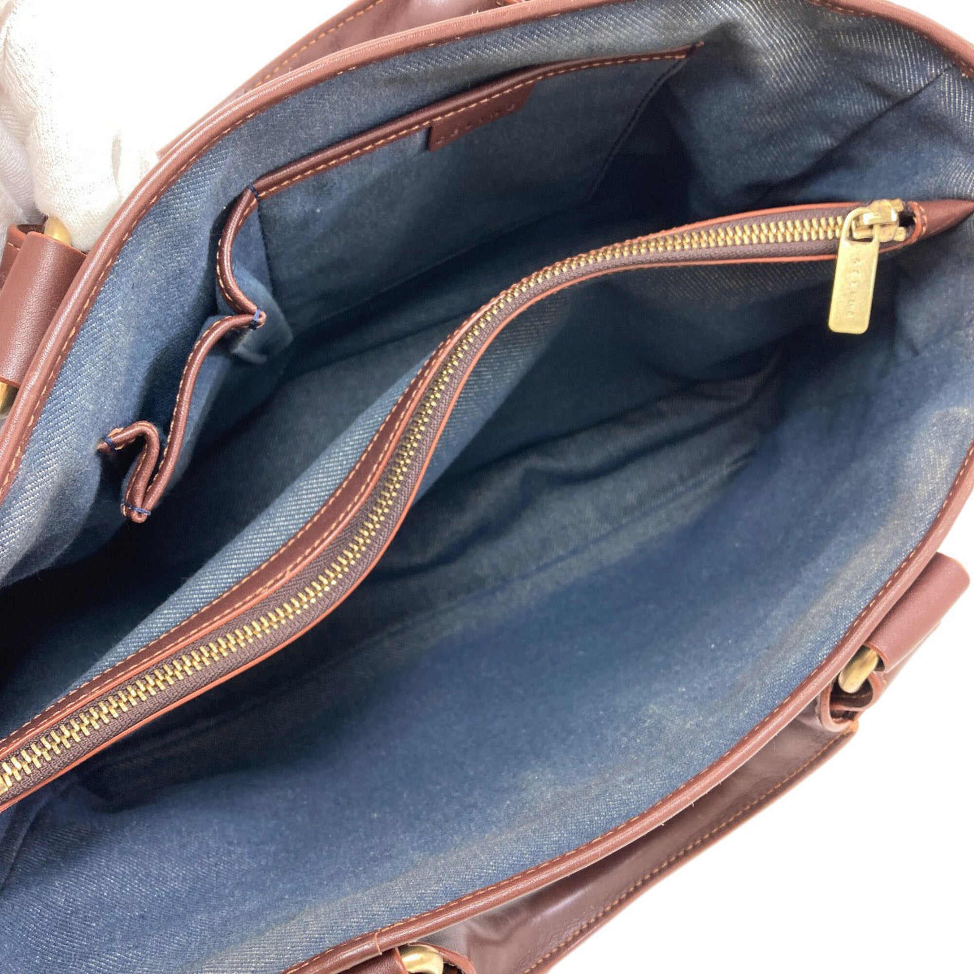 Celine Brown Dark Blue Denim Leather Handbag (Pre-Owned)