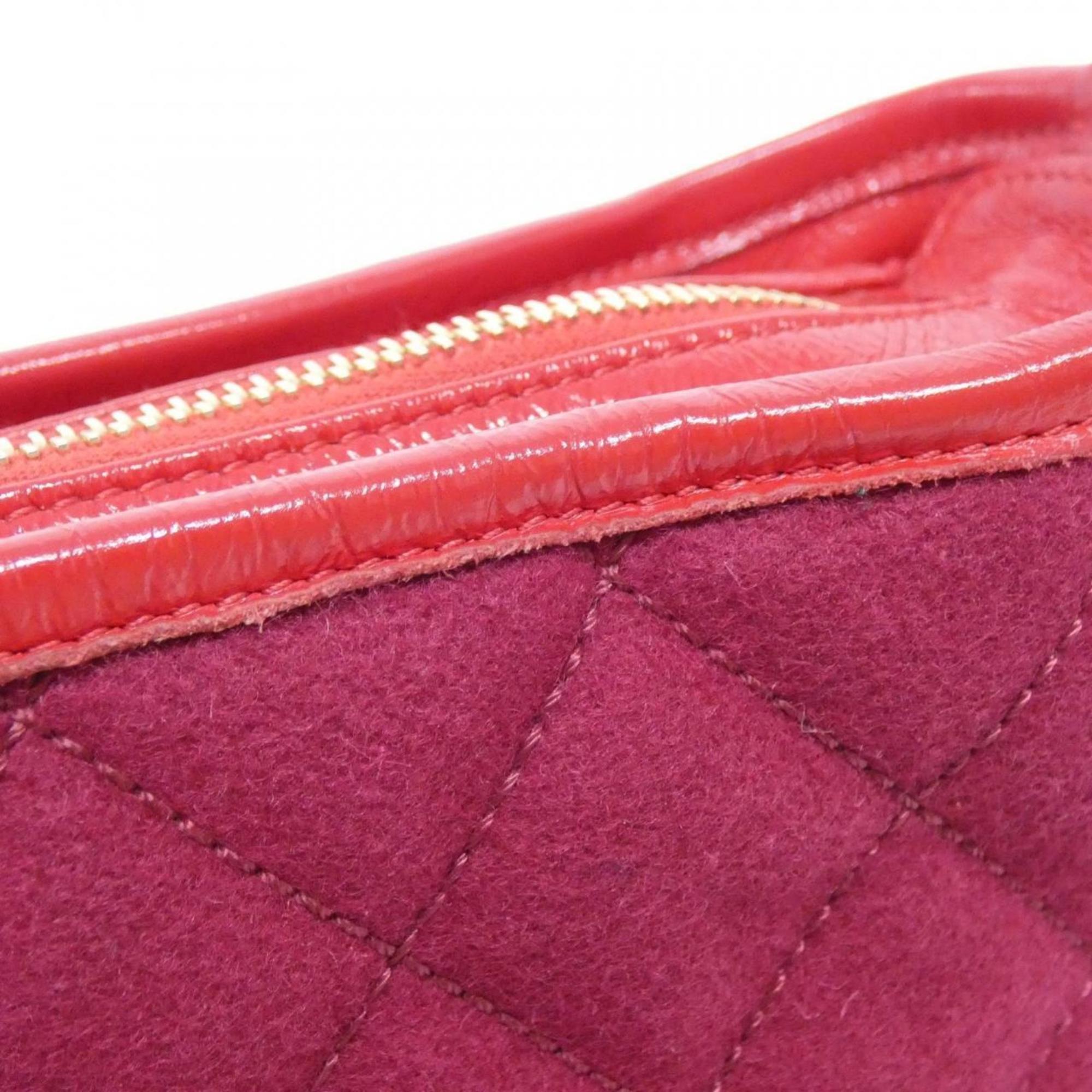 Chanel Bordeaux Navy Red Color Felt Leather Shoulder Bag (Pre-Owned)