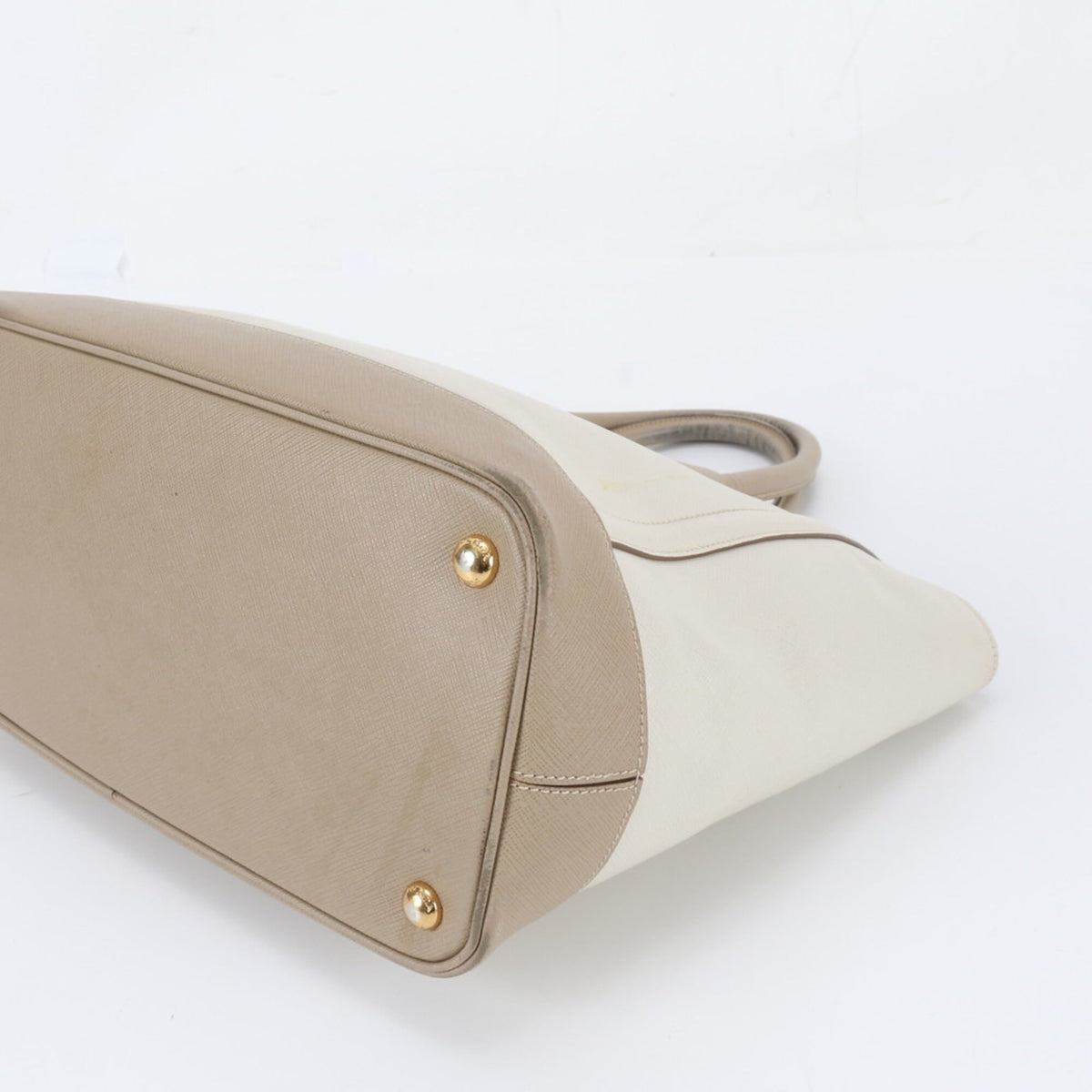 Prada Beige Leather Handbag Shoulder Bag Tote Bag (Pre-Owned)