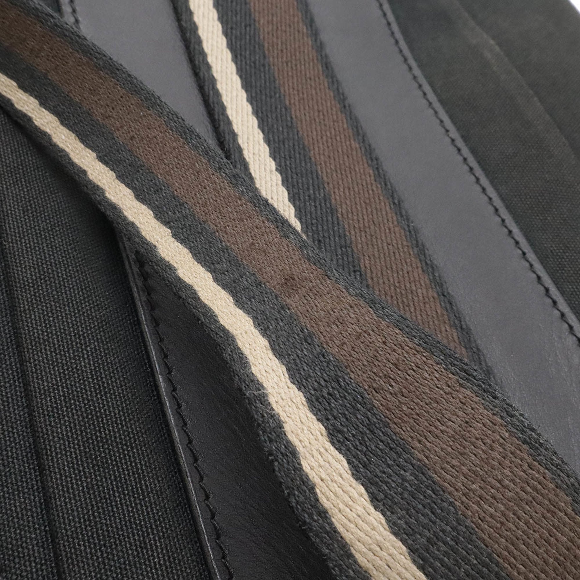 Hermes Beige Black Brown Canvas Leather Shoulder Bag Tote Bag (Pre-Owned)