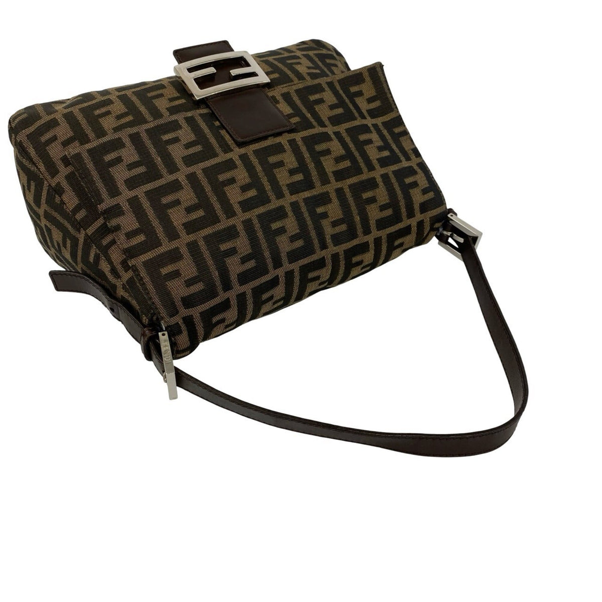 Fendi Black Brown Canvas Leather Shoulder Bag (Pre-Owned)