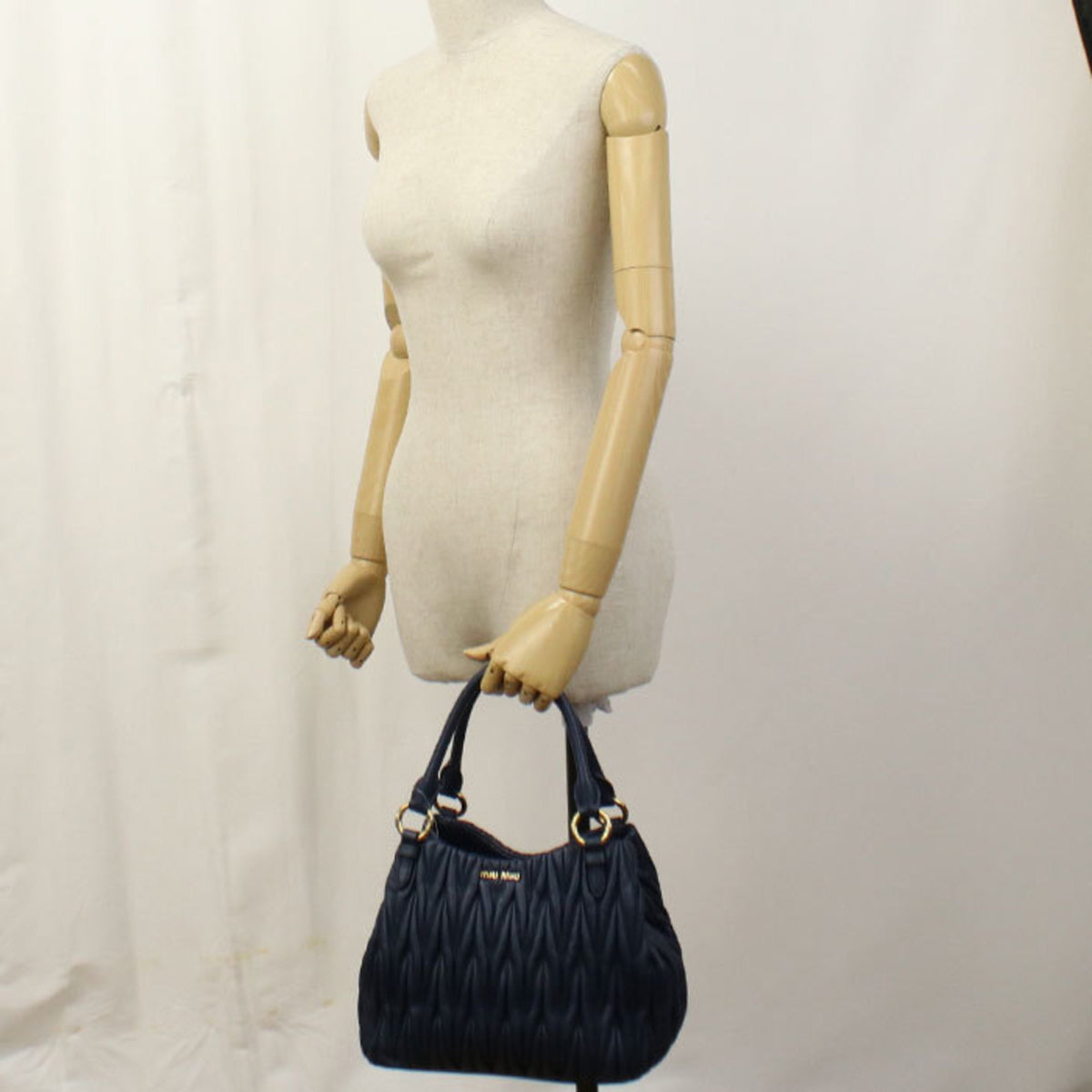 Miu Miu Matelasse Navy Leather Tote Bag (Pre-Owned)
