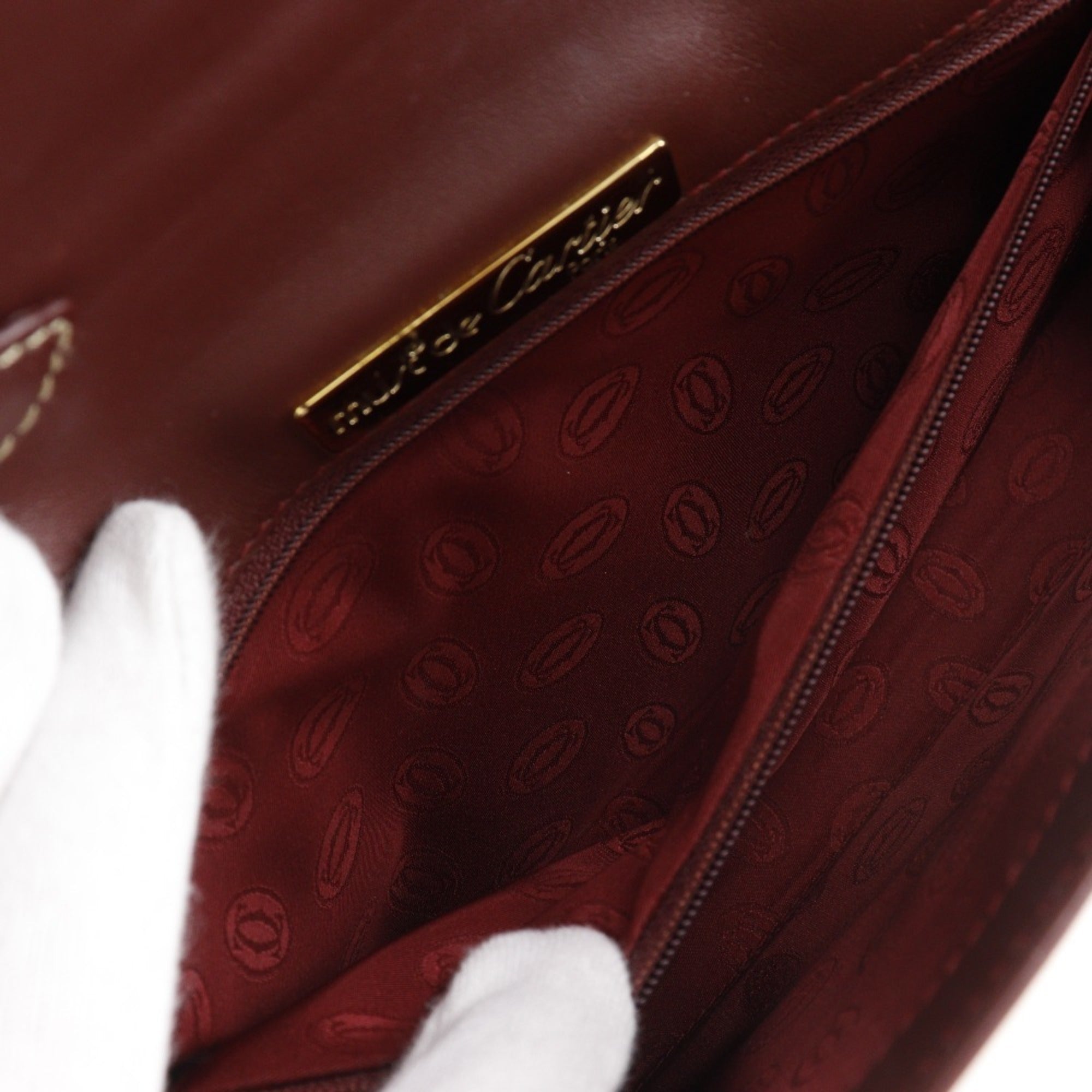 Cartier Bordeaux Red Color Wine Red Leather Shoulder Bag (Pre-Owned)