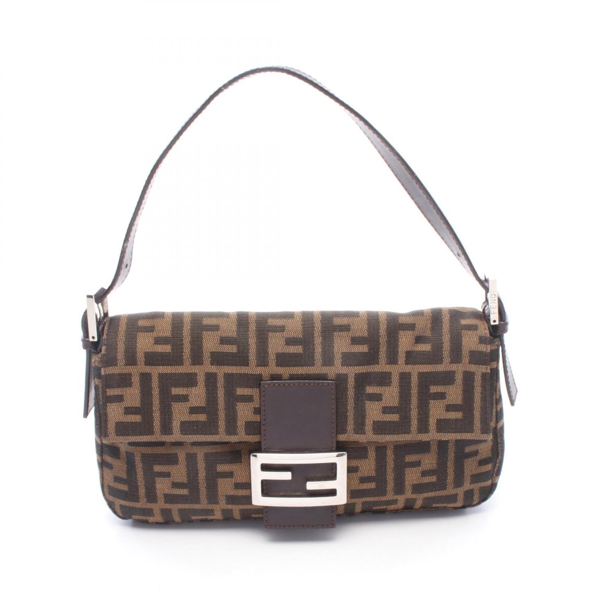 Fendi Black Brown Canvas Leather Handbag (Pre-Owned)