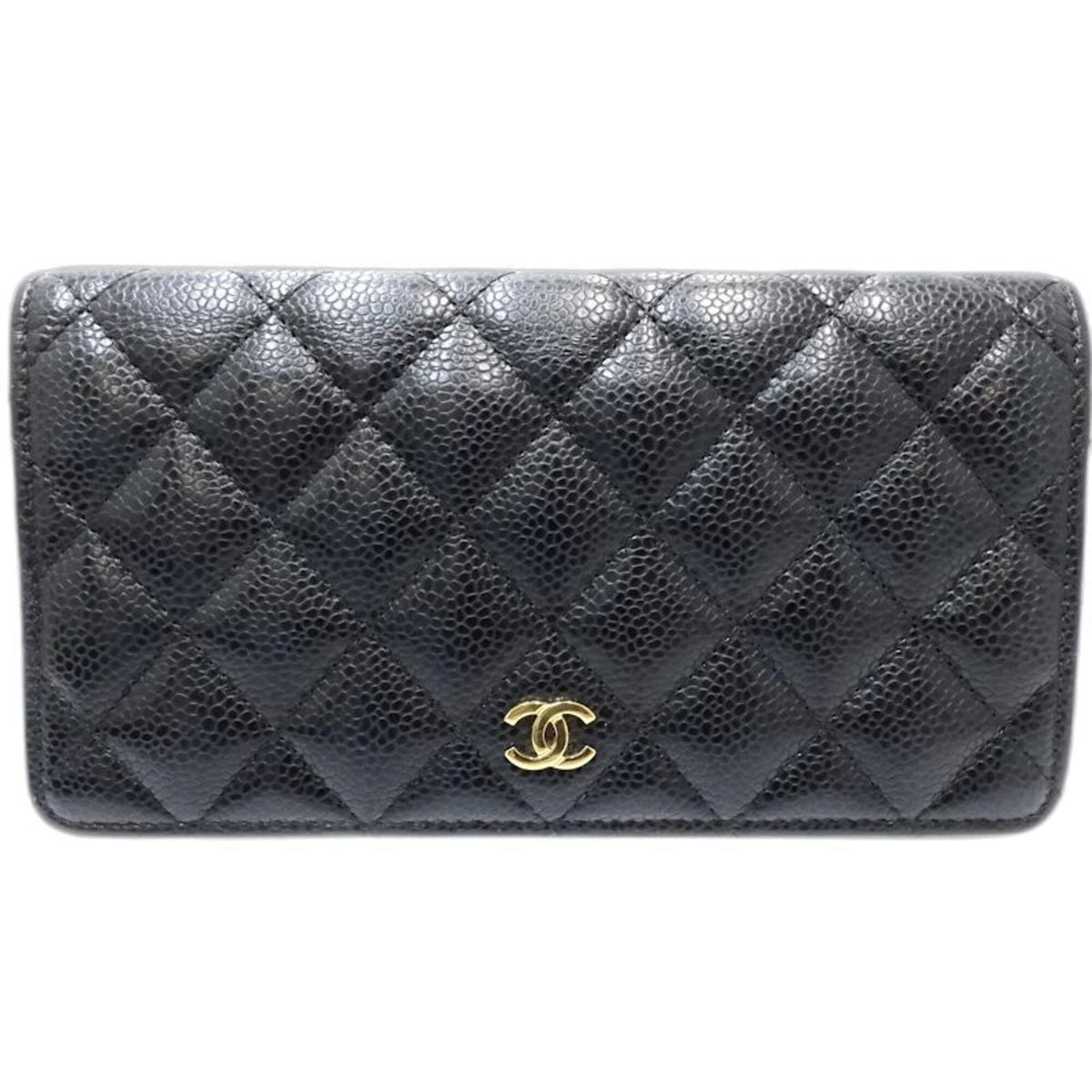 Chanel Black Grained Calfskin Long Wallet (Bi-Fold) (Pre-Owned)
