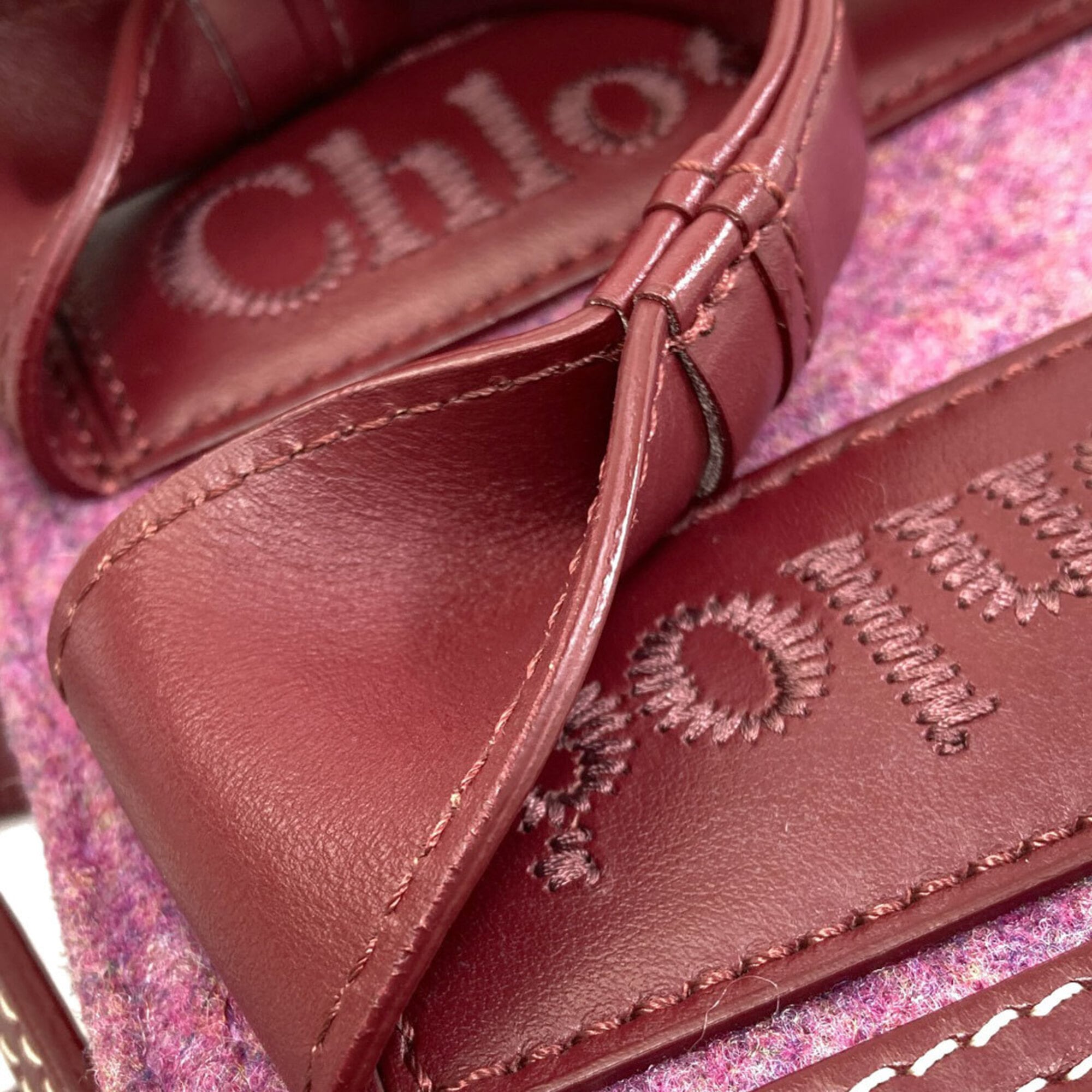 Chloé Bordeaux Pink Felt Leather Handbag (Pre-Owned)