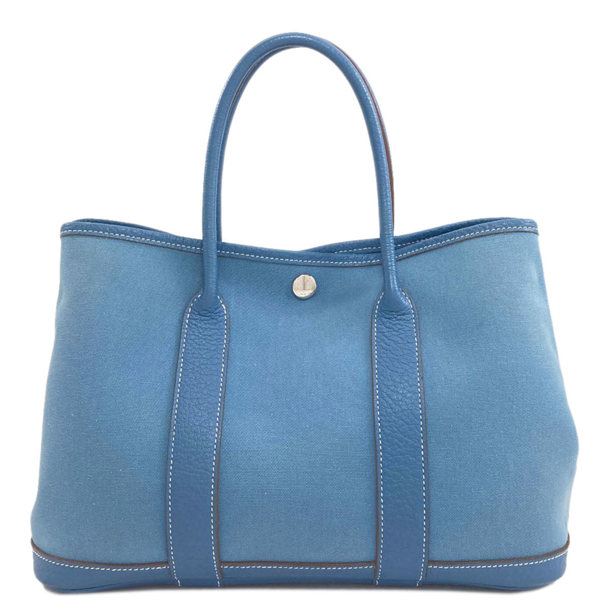 Hermes Garden Blue Jean Toile Officier Handbag (Pre-Owned)