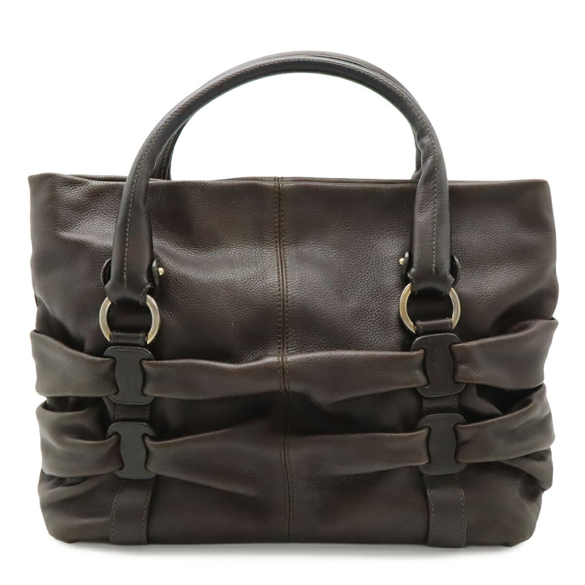 Salvatore Ferragamo Dark Brown Leather Handbag Tote Bag (Pre-Owned)