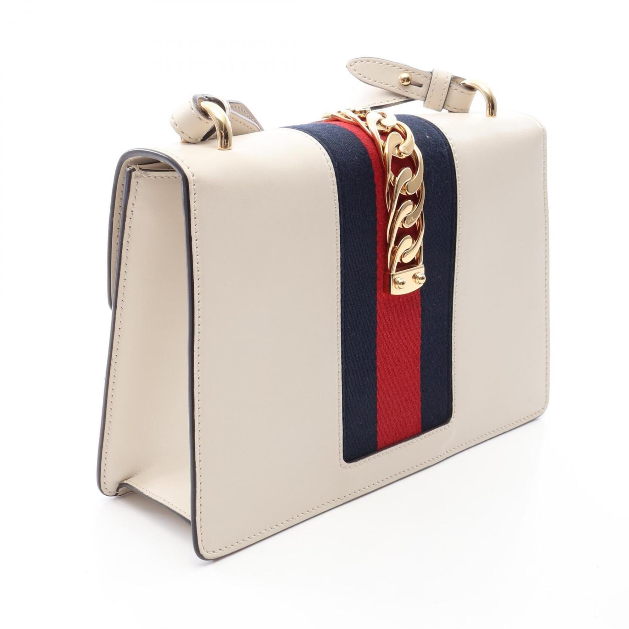 Gucci Navy Red Color White Leather Handbag Shoulder Bag (Pre-Owned)