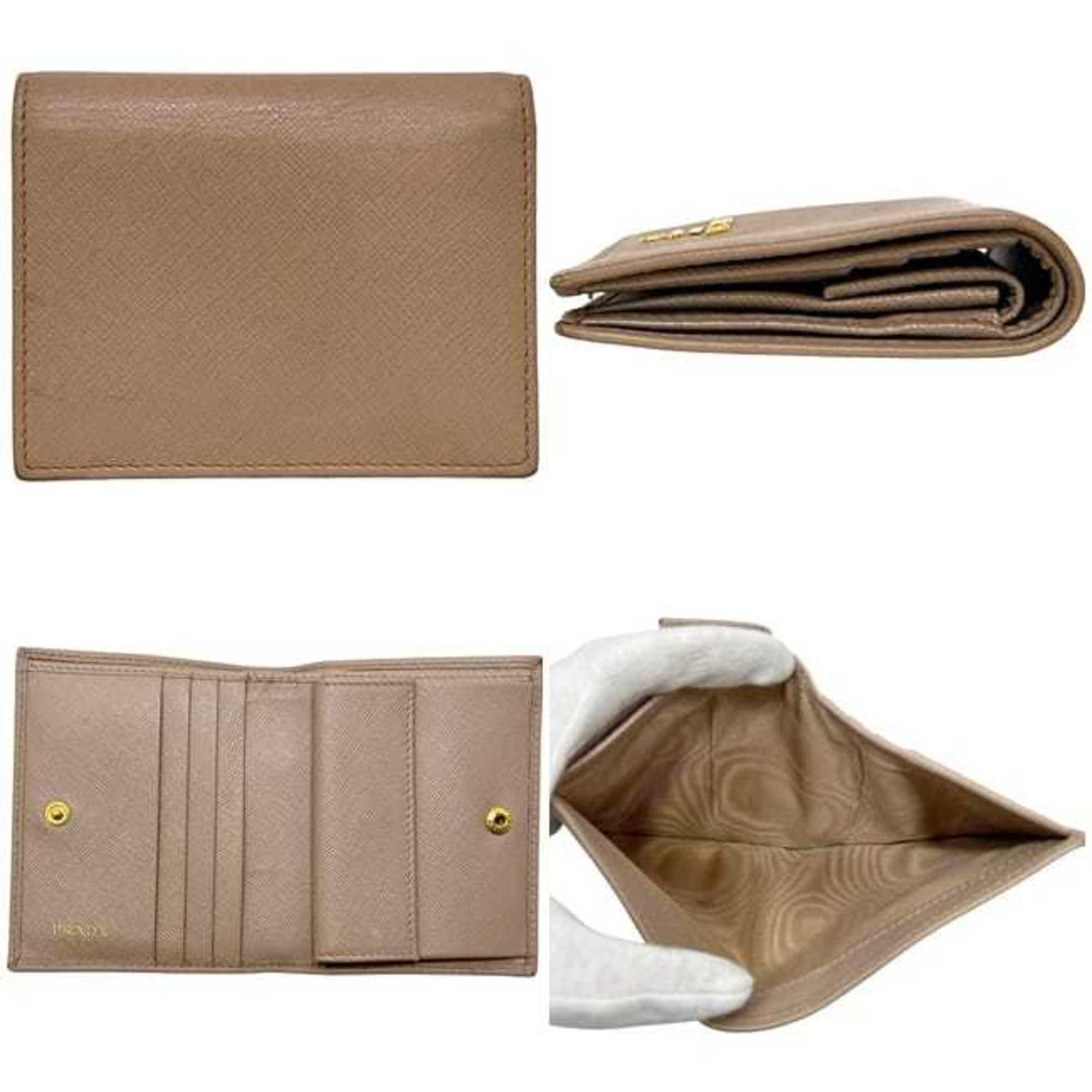Prada Beige Saffiano Metal Wallet (Bi-Fold) (Pre-Owned)