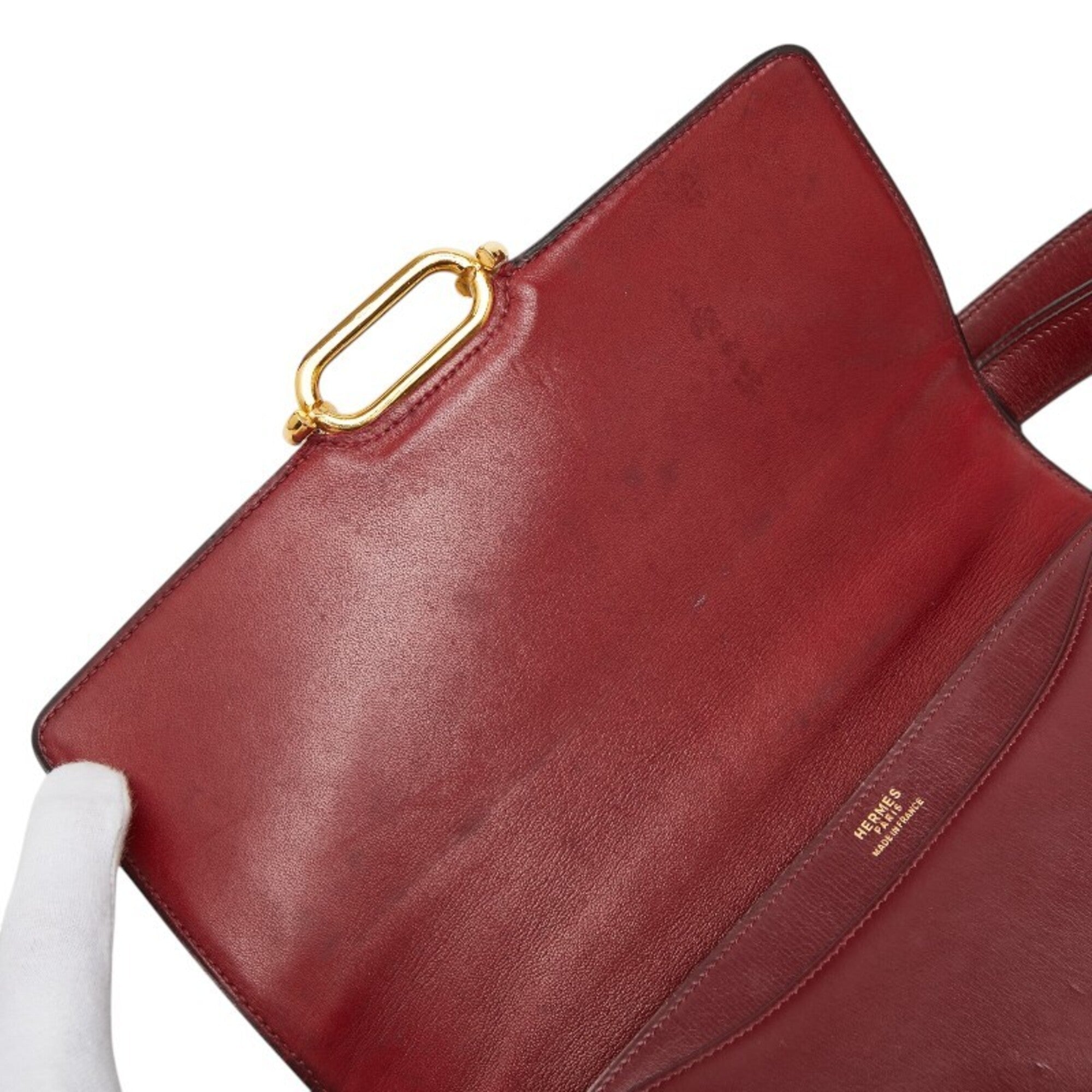 Hermes Fonsbelle Wine Box Calf Leather Shoulder Bag (Pre-Owned)