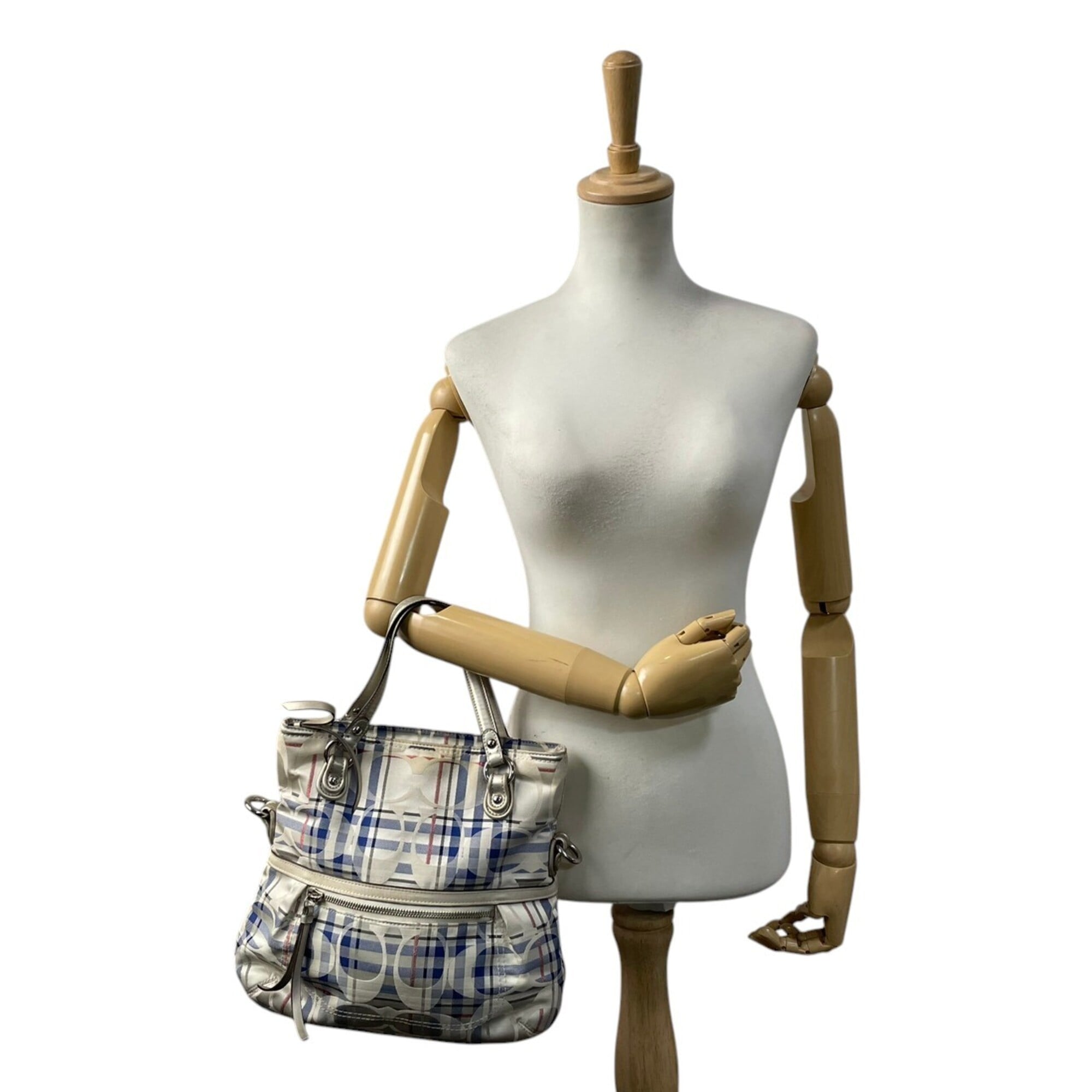Coach Blue Ivory Canvas Leather Handbag Shoulder Bag Tote Bag (Pre-Owned)