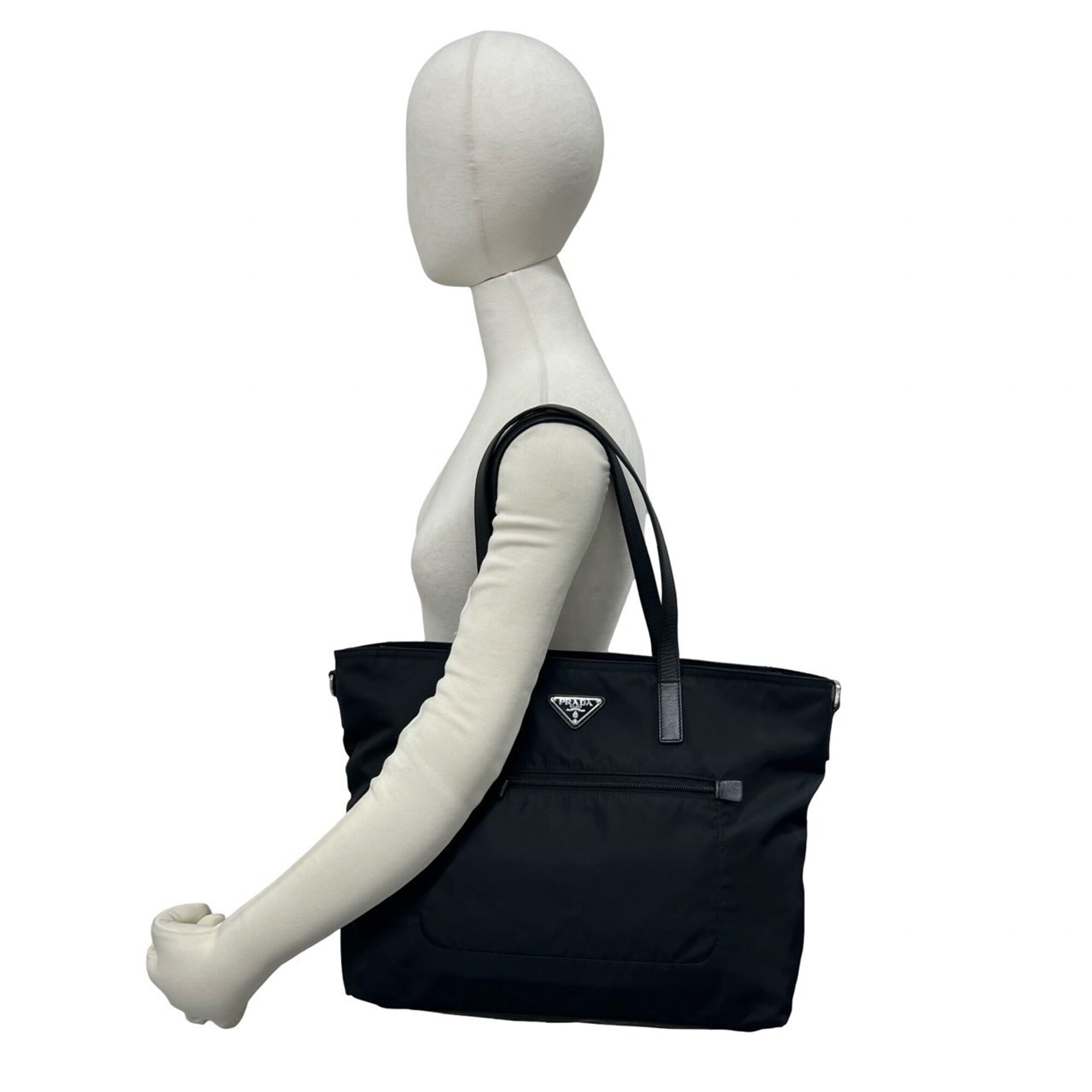 Prada Black Nylon Leather Shoulder Bag Tote Bag (Pre-Owned)
