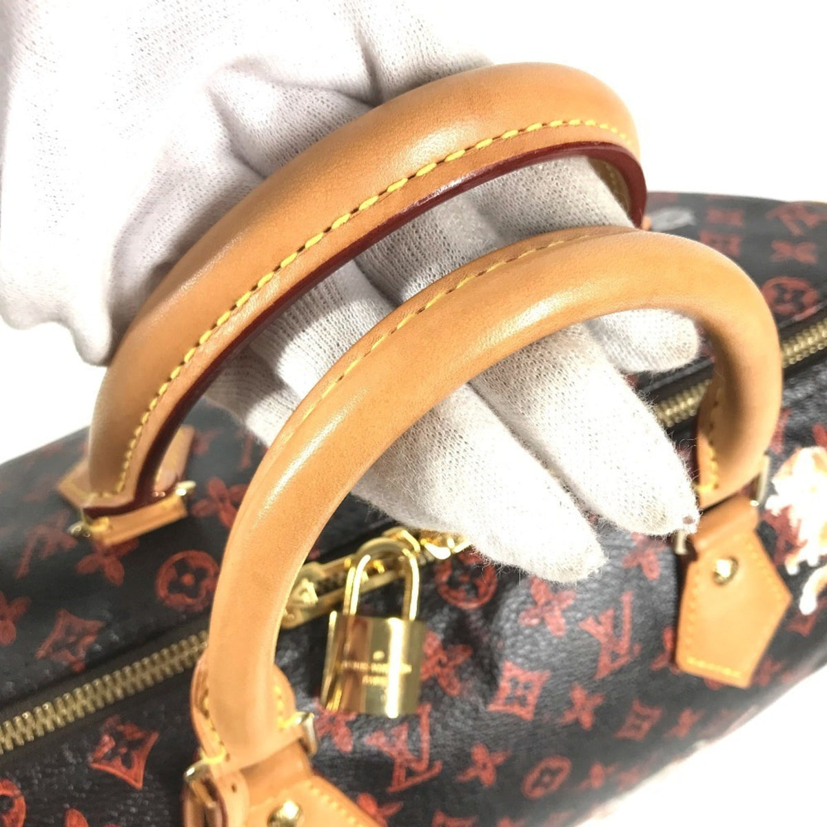 Louis Vuitton Brown Orange Monogram Canvas Boston Bag Handbag Shoulder Bag (Pre-Owned)