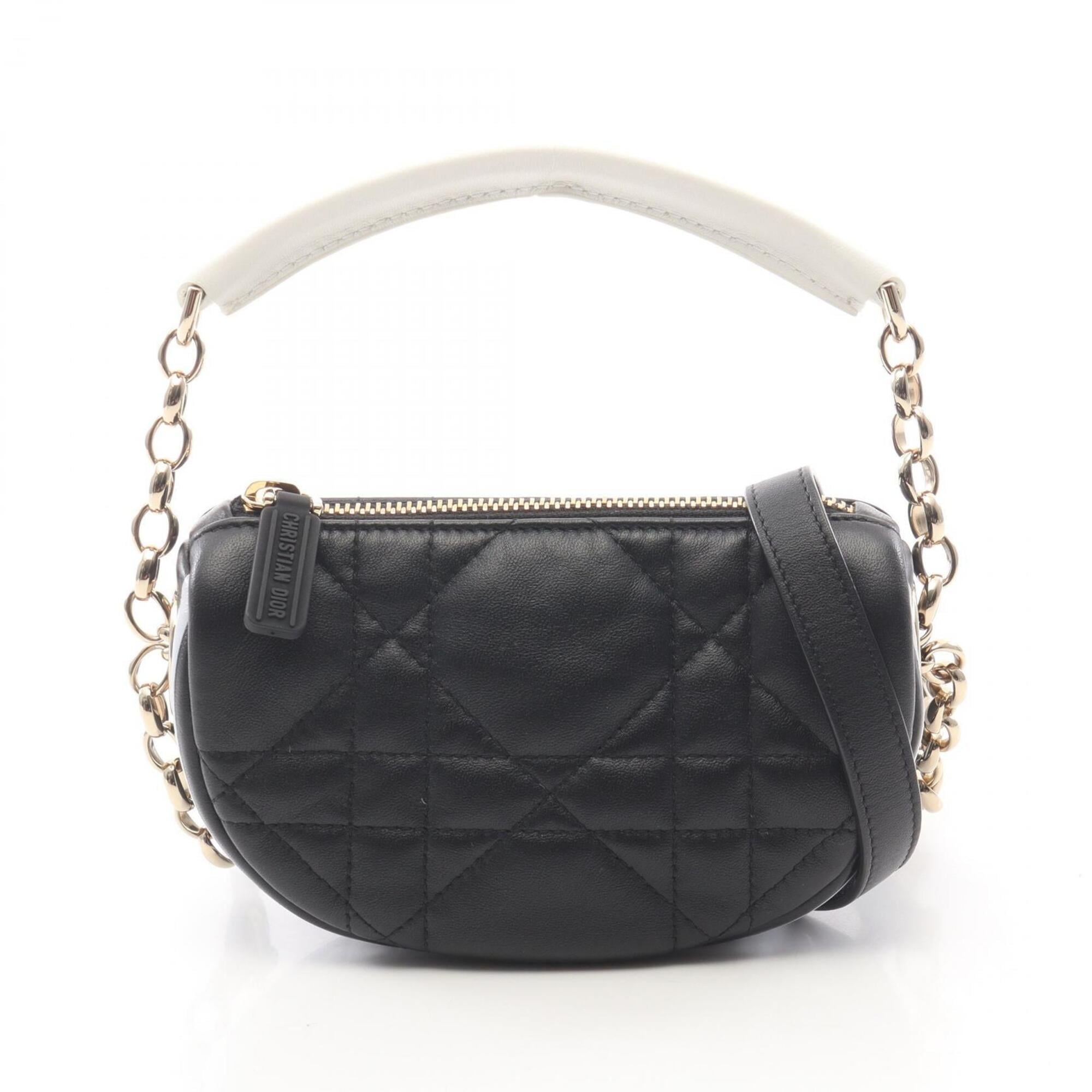 Christian Dior Black White Leather Handbag Shoulder Bag (Pre-Owned)