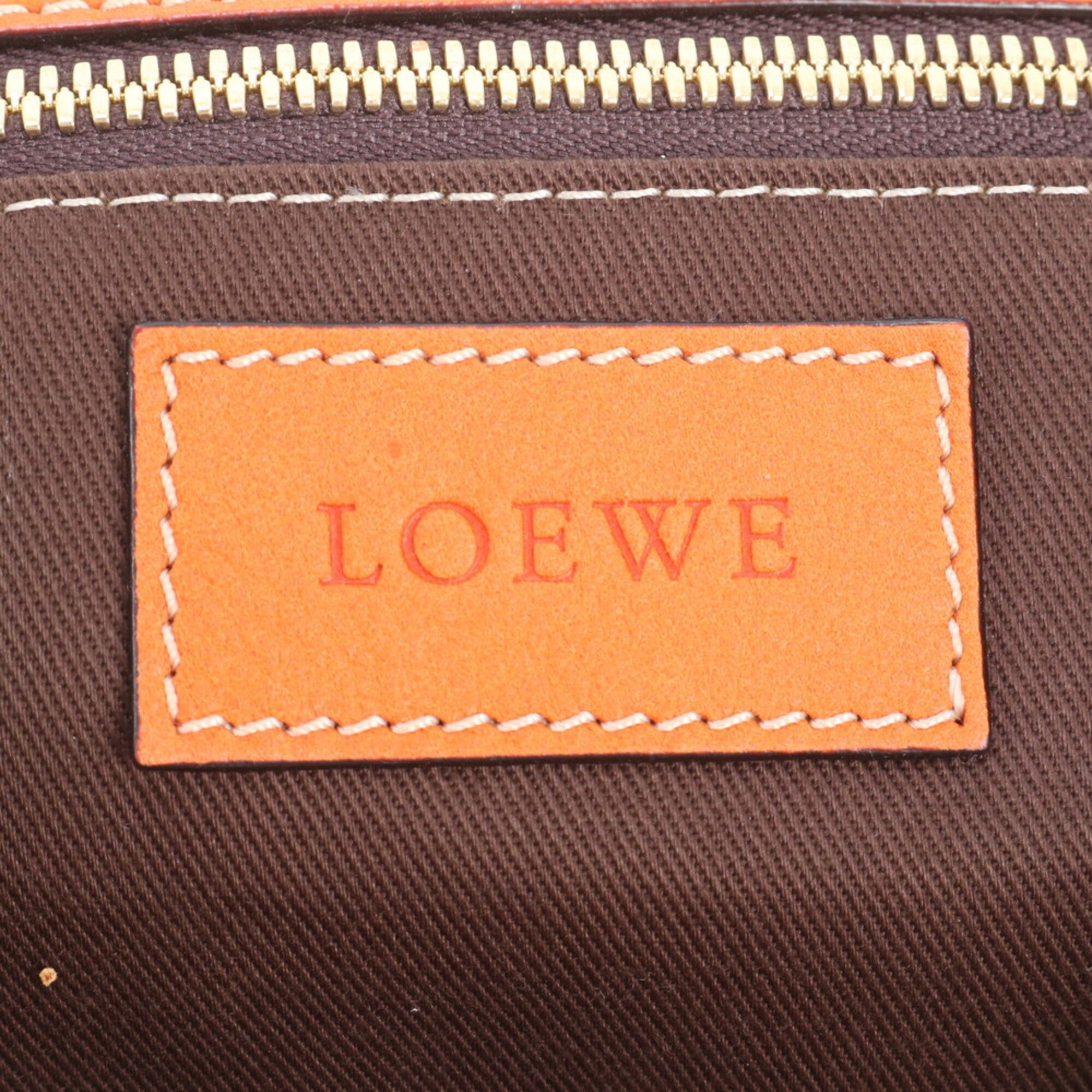Loewe Brown Orange Leather Canvas Handbag Tote Bag (Pre-Owned)