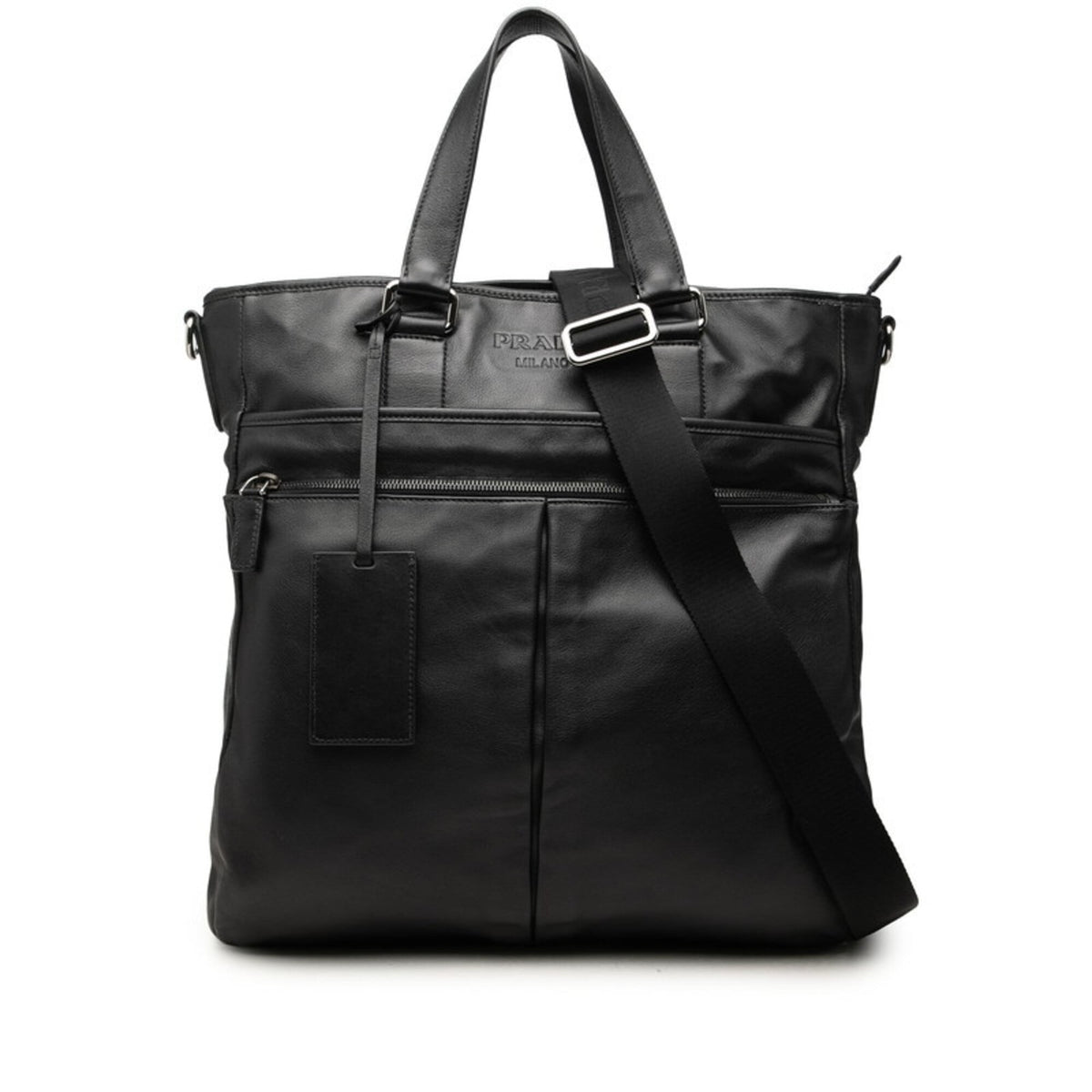 Prada Black Leather Shoulder Bag Tote Bag (Pre-Owned)