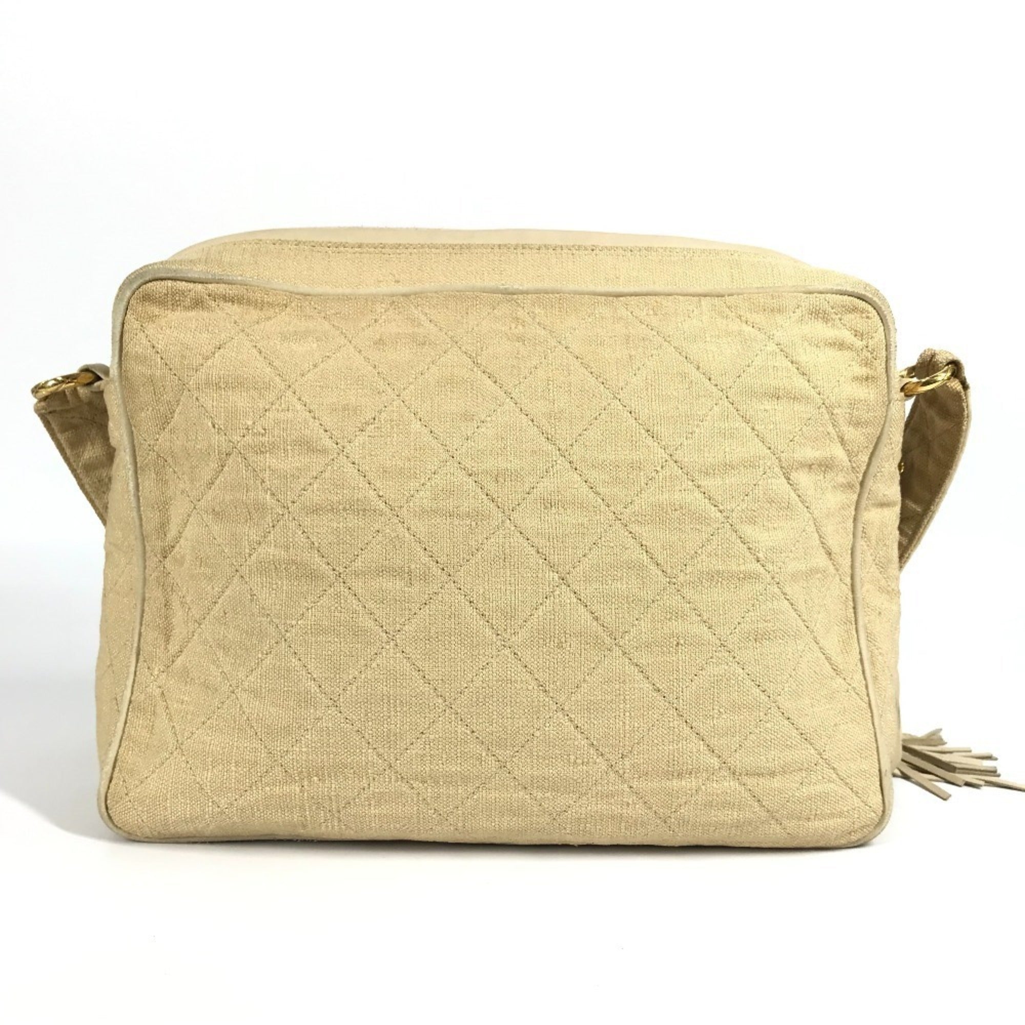 Chanel Matelasse Beige Canvas Shoulder Bag (Pre-Owned)