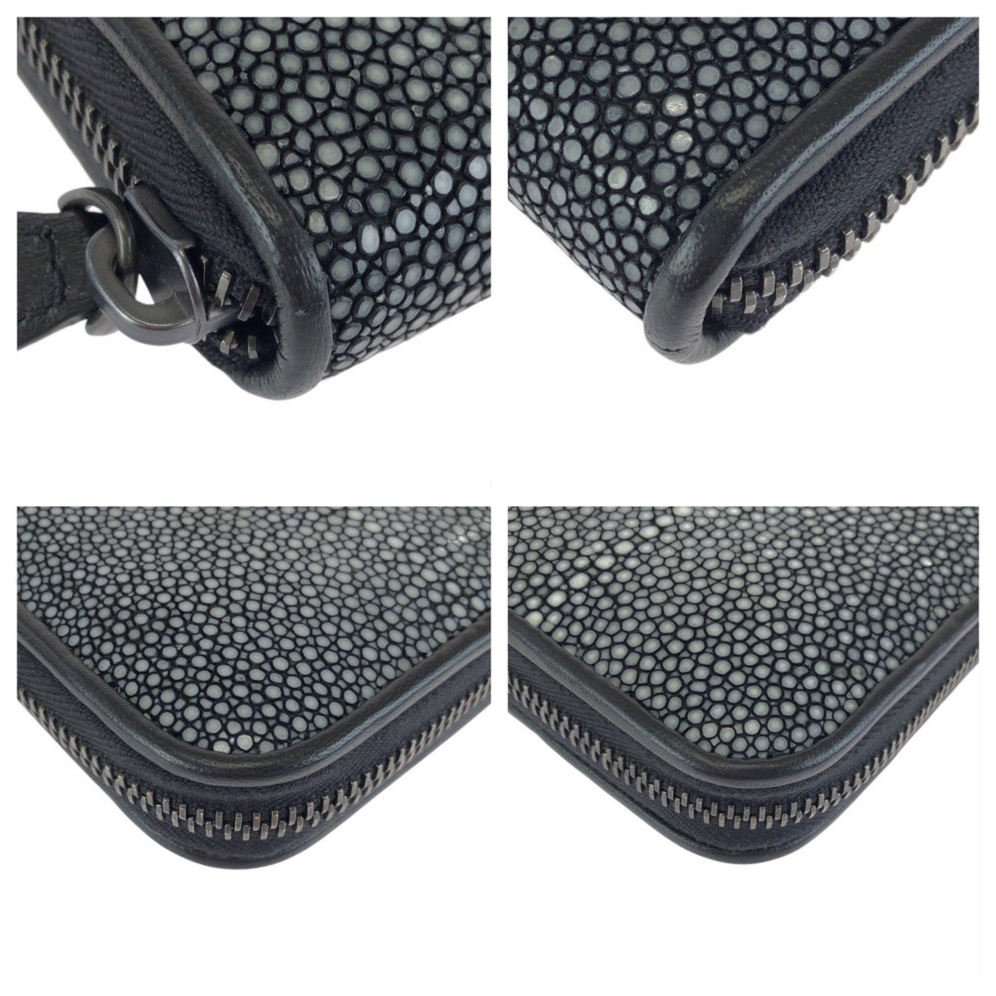 Bottega Veneta Black Gray Leather Long Wallet (Bi-Fold) (Pre-Owned)