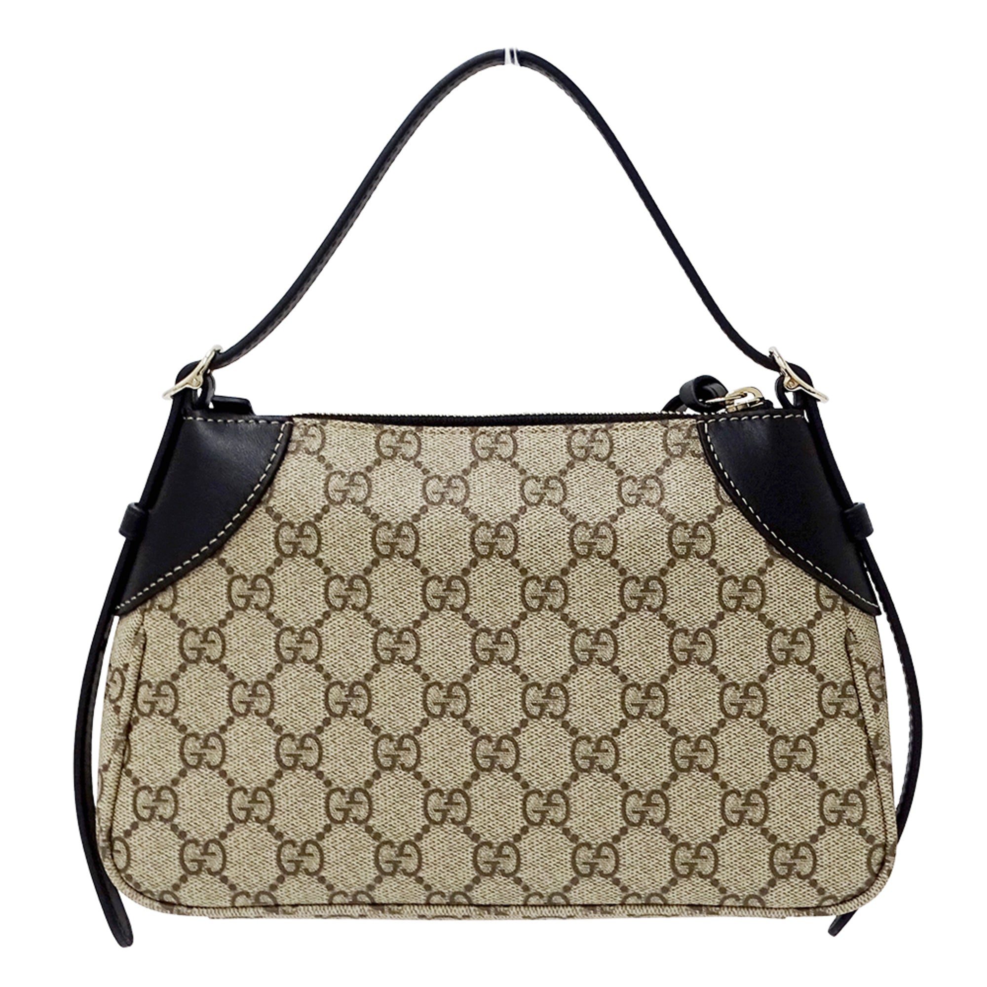 Gucci Beige Black Coated Canvas Handbag Pouch Shoulder Bag (Pre-Owned)