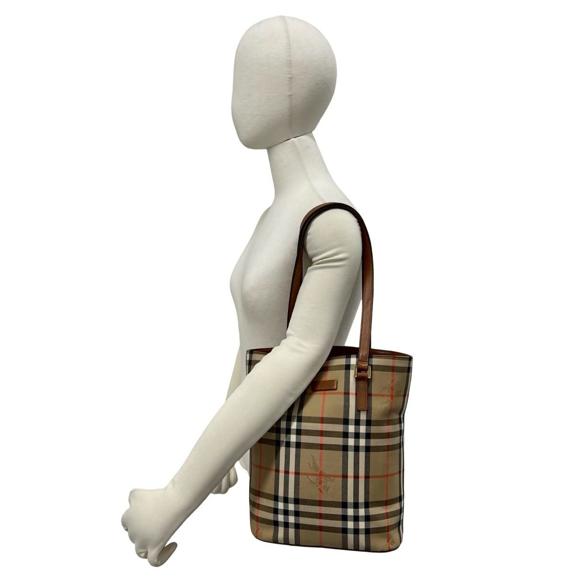 Burberry Beige Brown Canvas Leather Tote Bag (Pre-Owned)