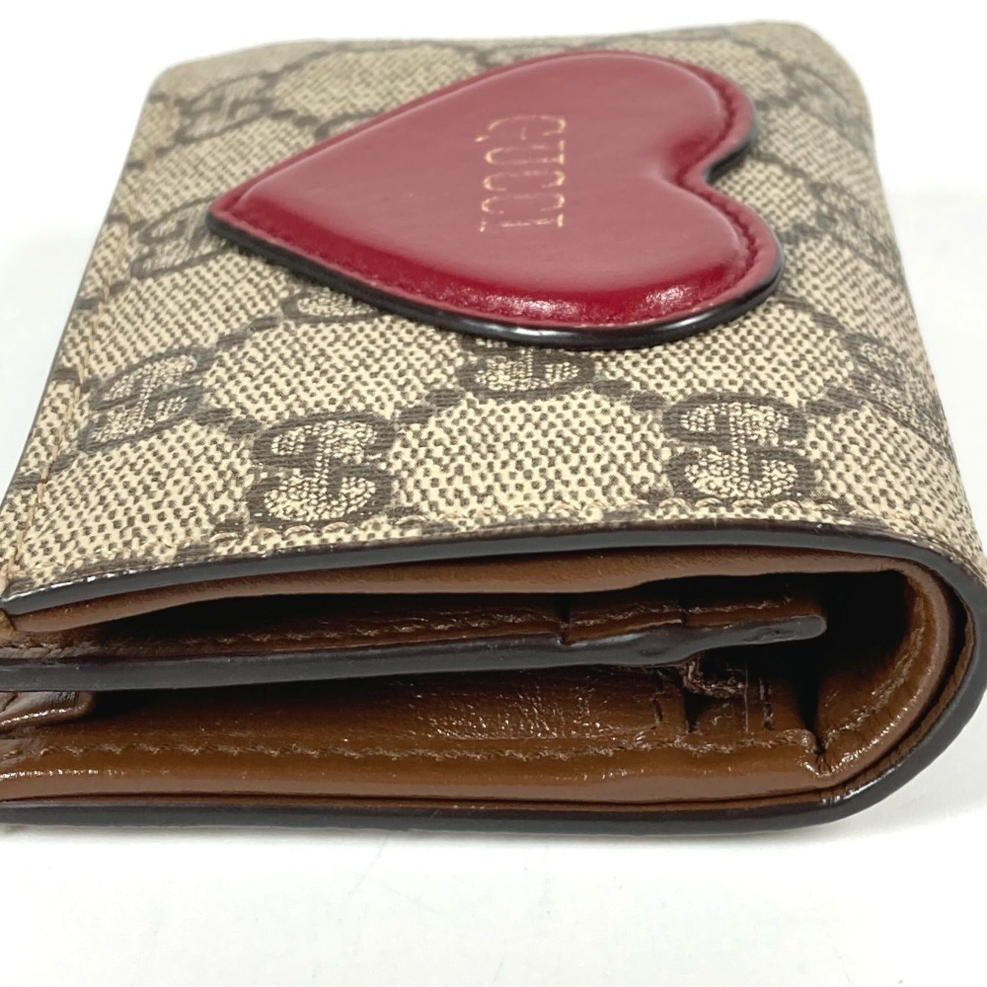 Gucci Gg Supreme Beige Red Color Gg Supreme Long Wallet (Bi-Fold) (Pre-Owned)