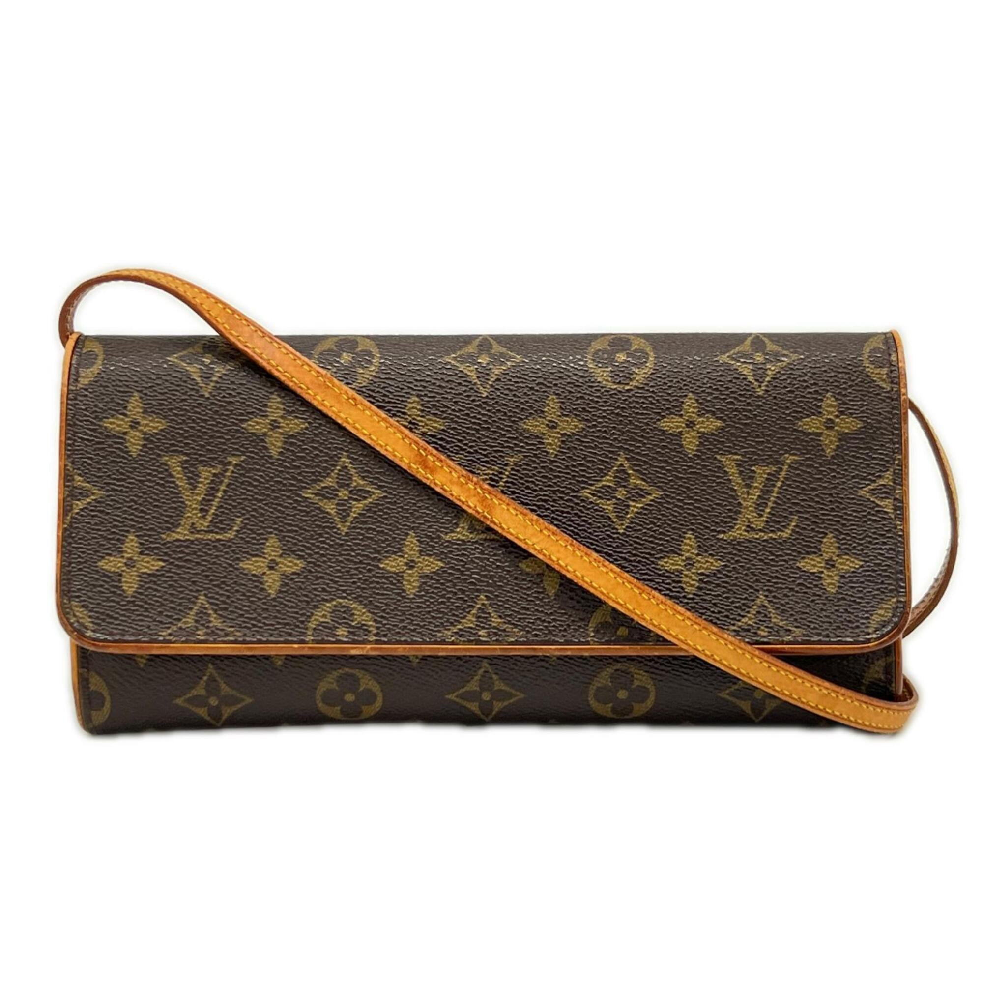 Louis Vuitton Beige Brown Coated Canvas Leather Shoulder Bag (Pre-Owned)