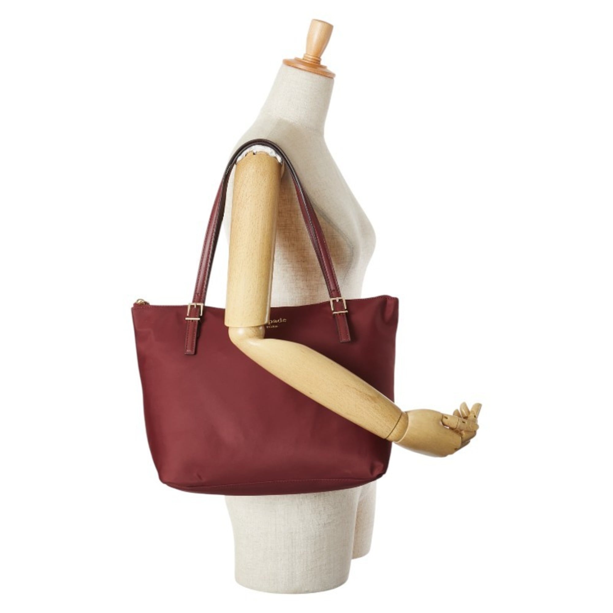 Kate Spade Red Color Wine Nylon Leather Tote Bag (Pre-Owned)