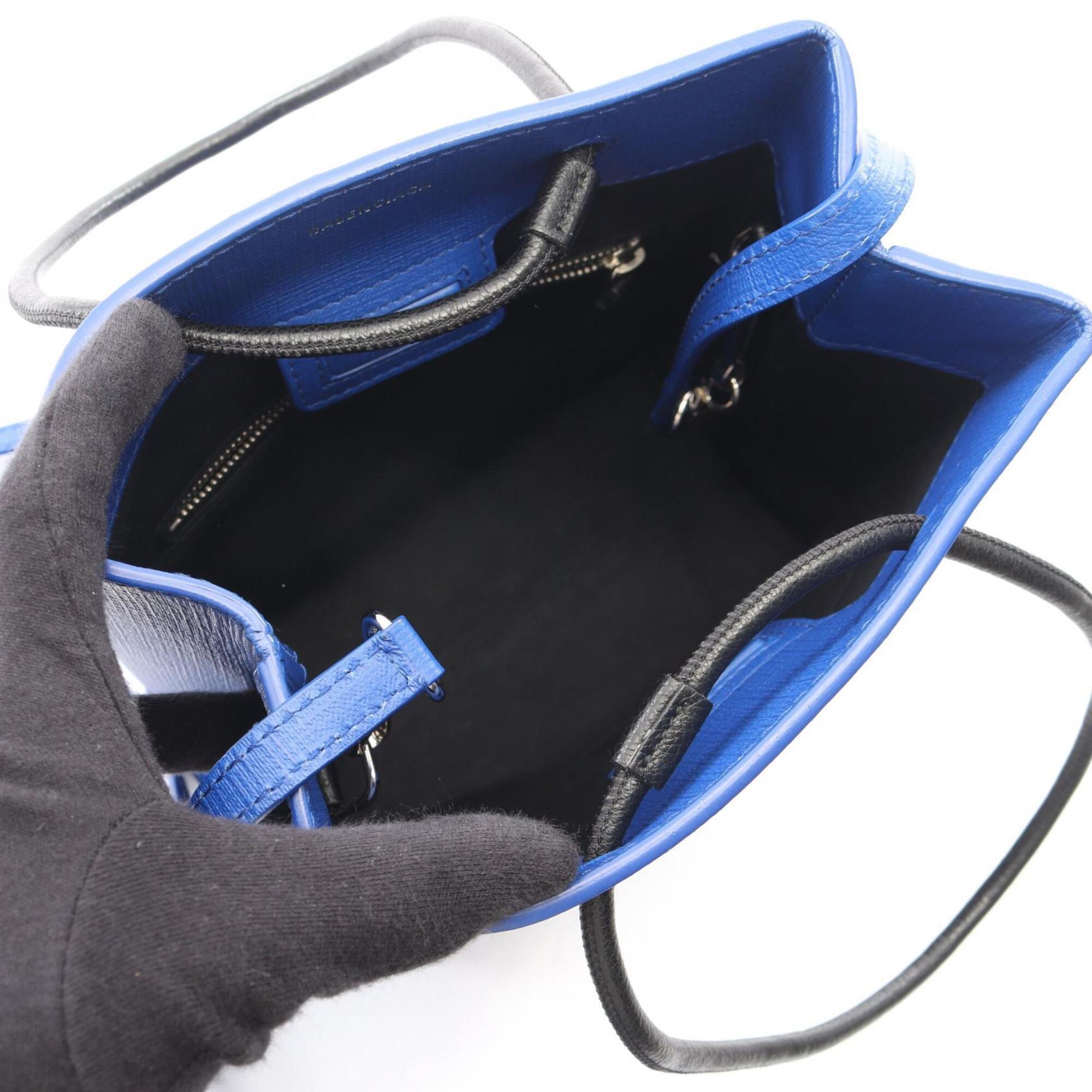 Balenciaga Black Blue Leather Handbag Tote Bag (Pre-Owned)