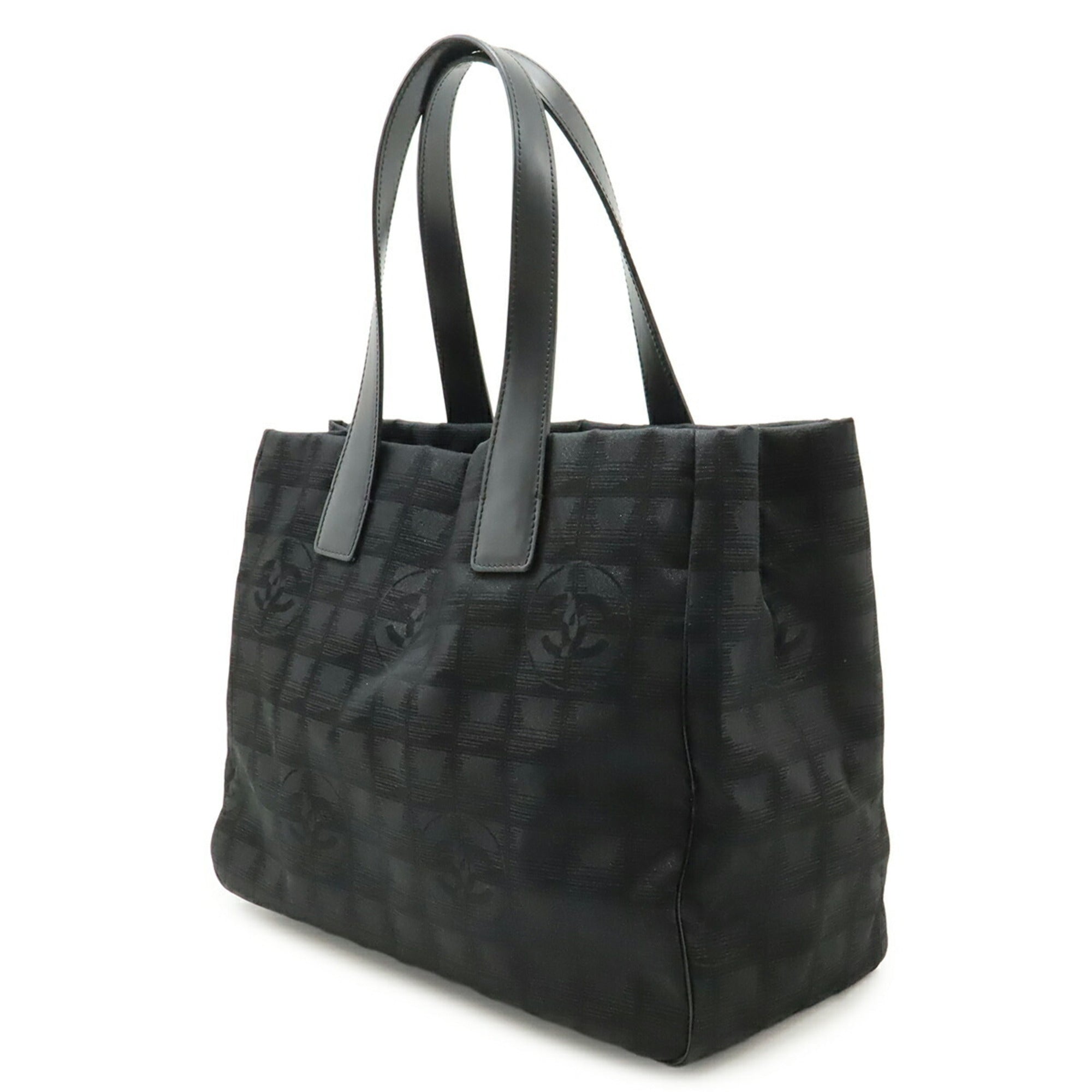 Chanel New Travel Line Black Jacquard Shoulder Bag Tote Bag (Pre-Owned)