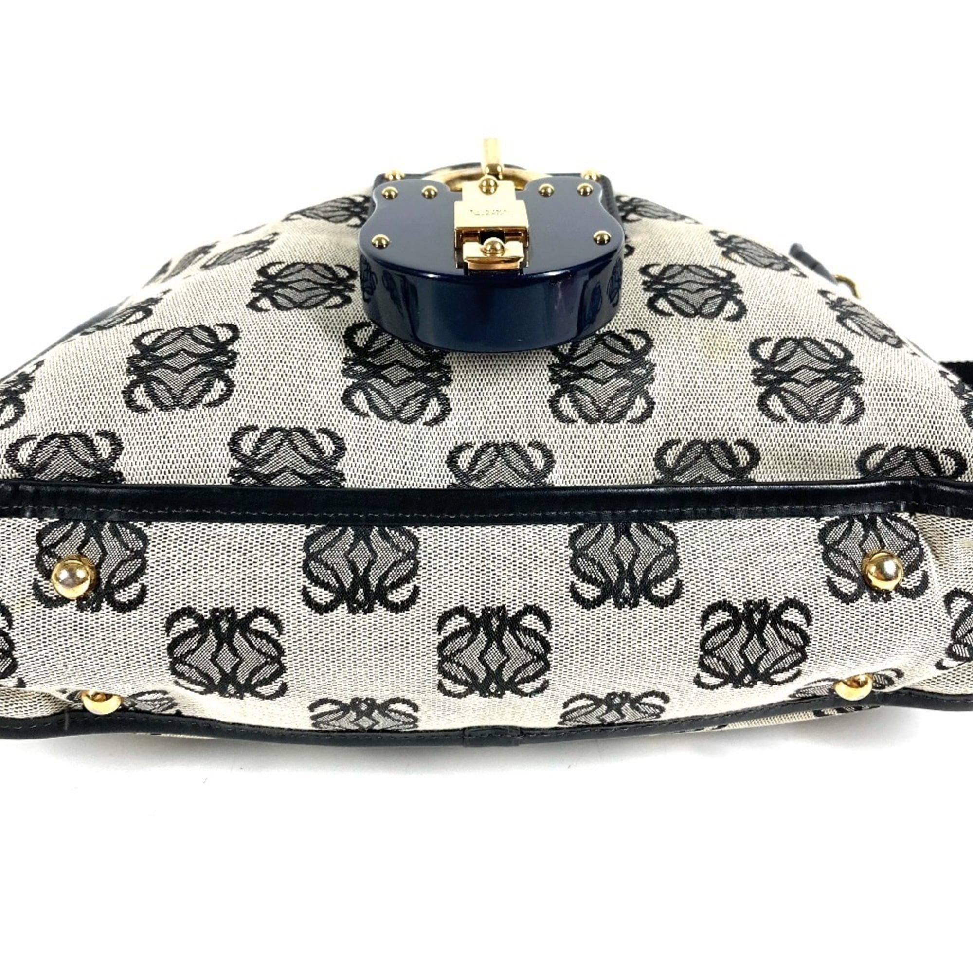 Loewe Black Gray Leather Canvas Shoulder Bag (Pre-Owned)