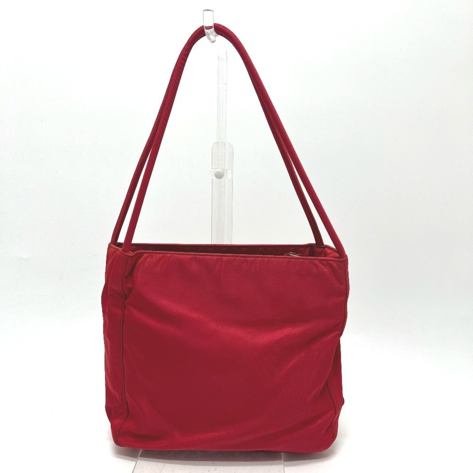 Prada Red Color Nylon Handbag Tote Bag (Pre-Owned)