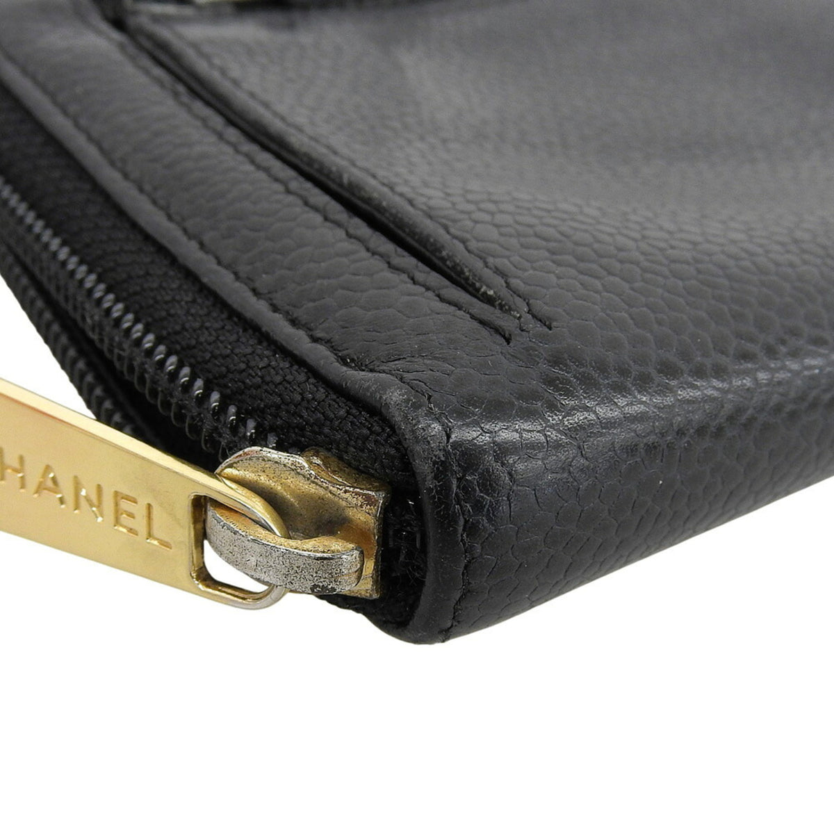 Chanel Black Grained Calfskin Long Wallet (Bi-Fold) (Pre-Owned)
