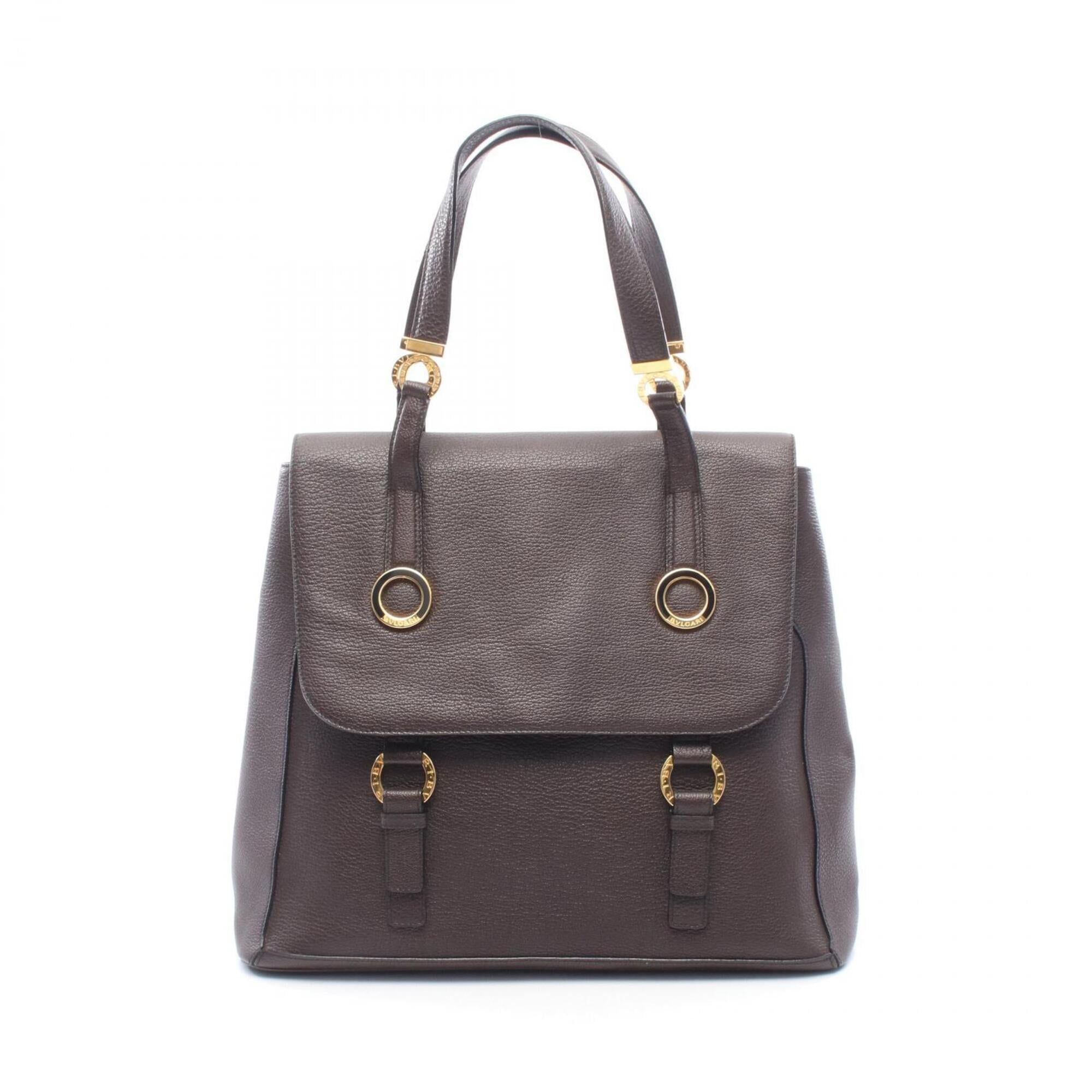 Bvlgari Brown Leather Handbag Tote Bag (Pre-Owned)