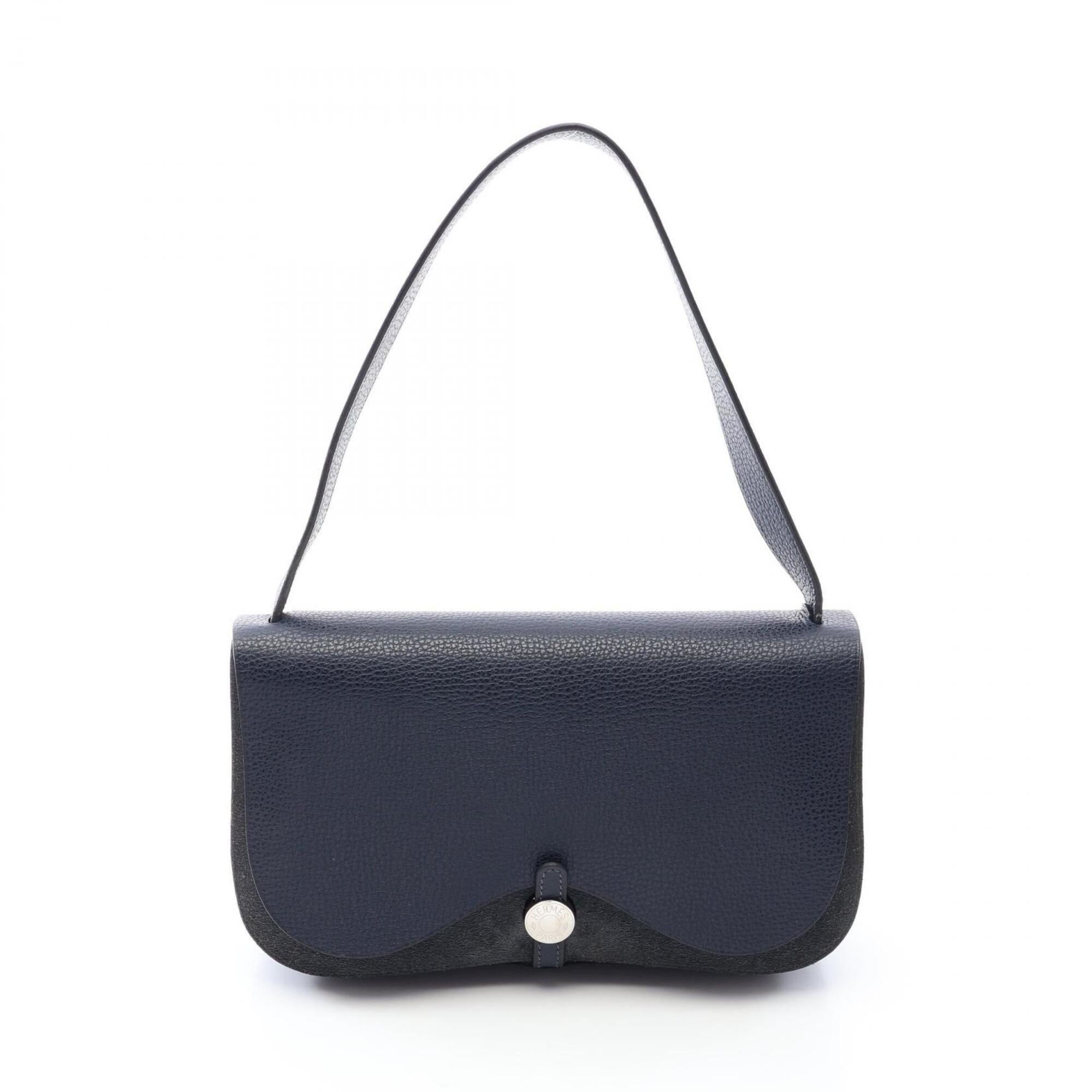 Hermes Blue Indigo Navy Vache Liegee Leather Toile Officier Handbag Shoulder Bag (Pre-Owned)