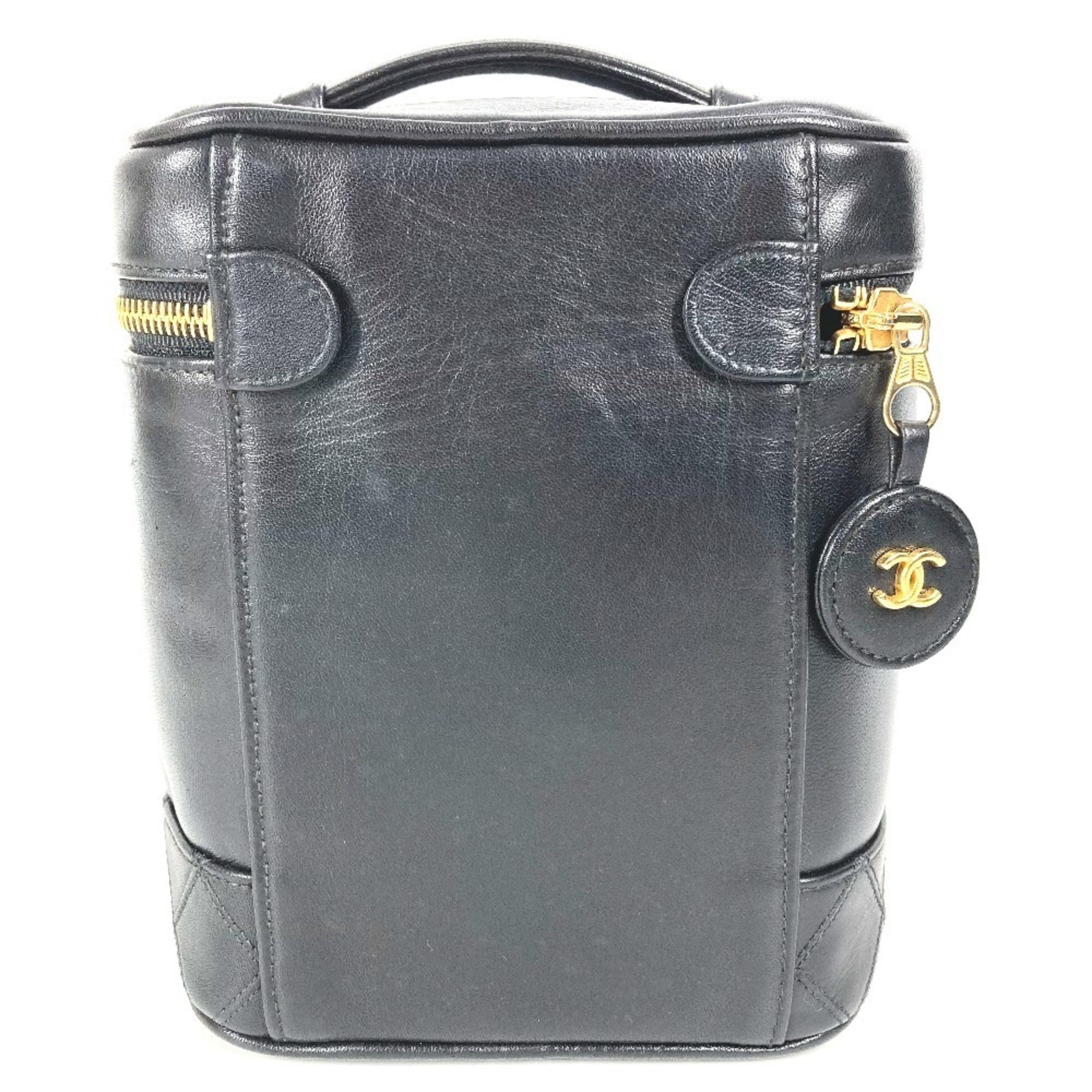 Chanel Black Leather Handbag Pouch Vanity Bag (Pre-Owned)