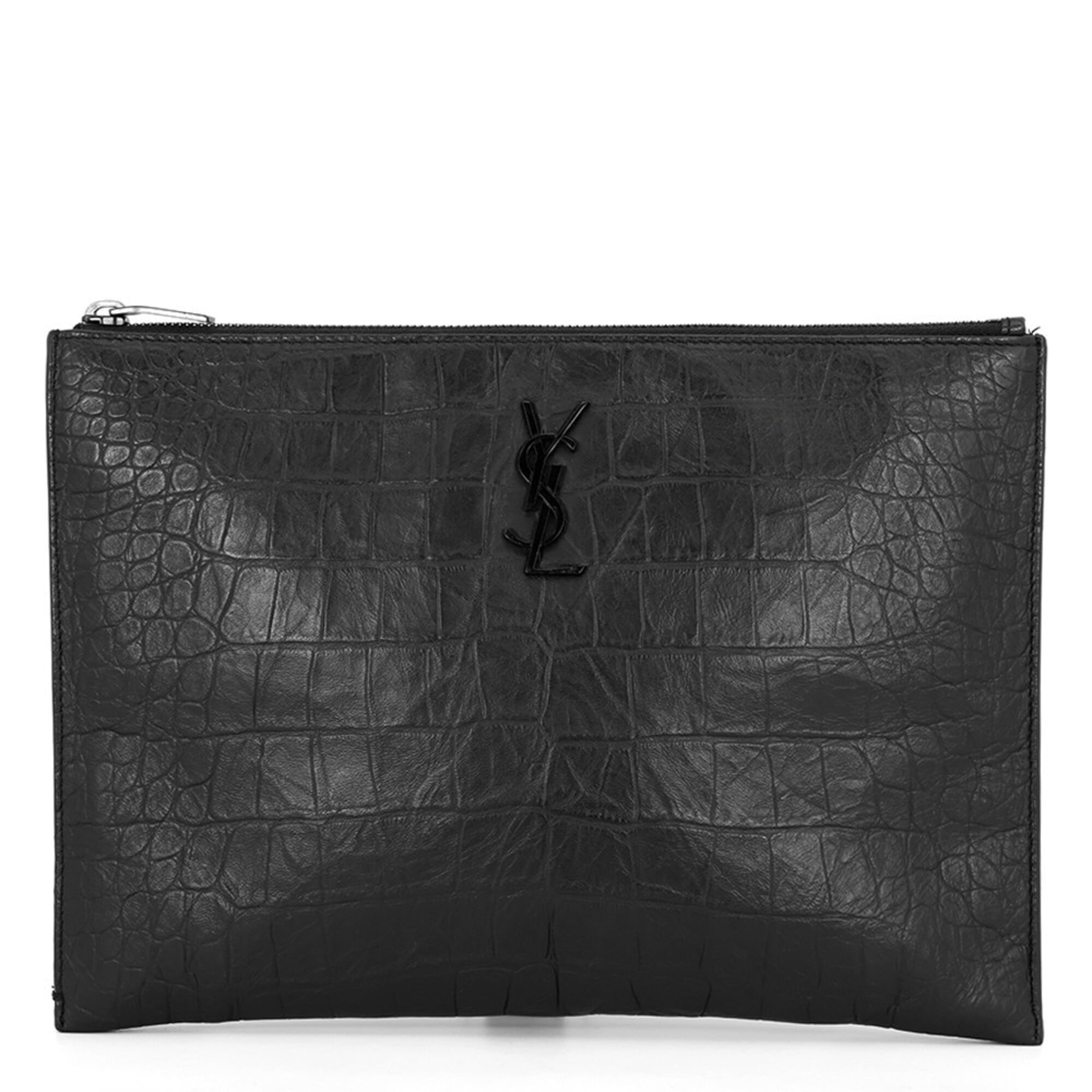 Yves Saint Laurent Black Leather Clutch Bag Handbag (Pre-Owned)