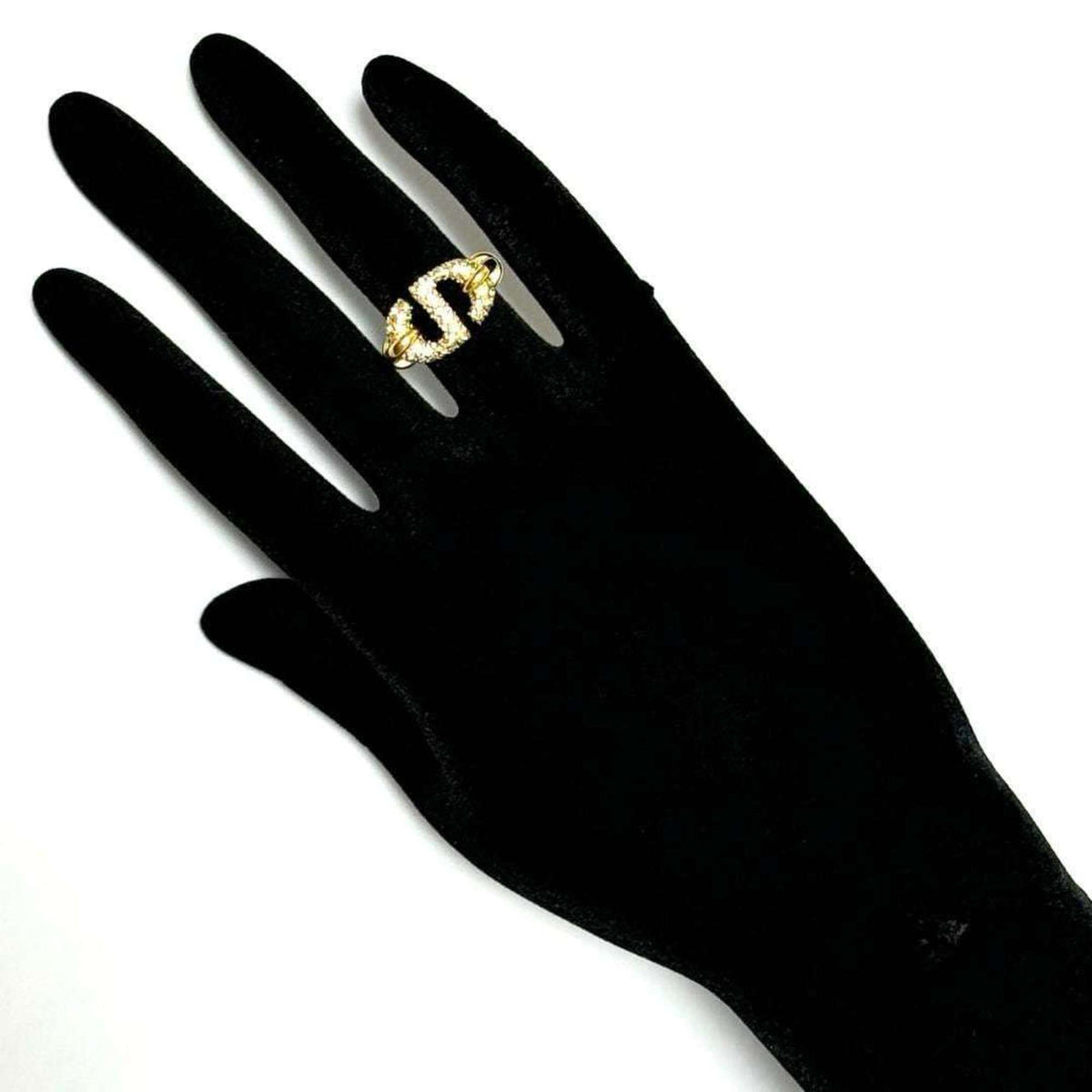Christian Dior Metal Rhinestone Band Ring (Pre-Owned)