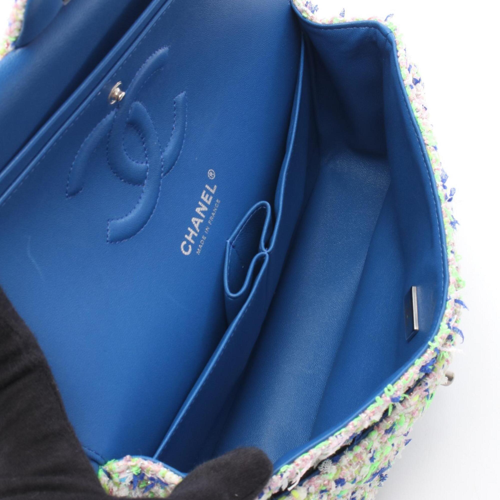 Chanel Blue Green Fabric Leather Handbag Shoulder Bag (Pre-Owned)