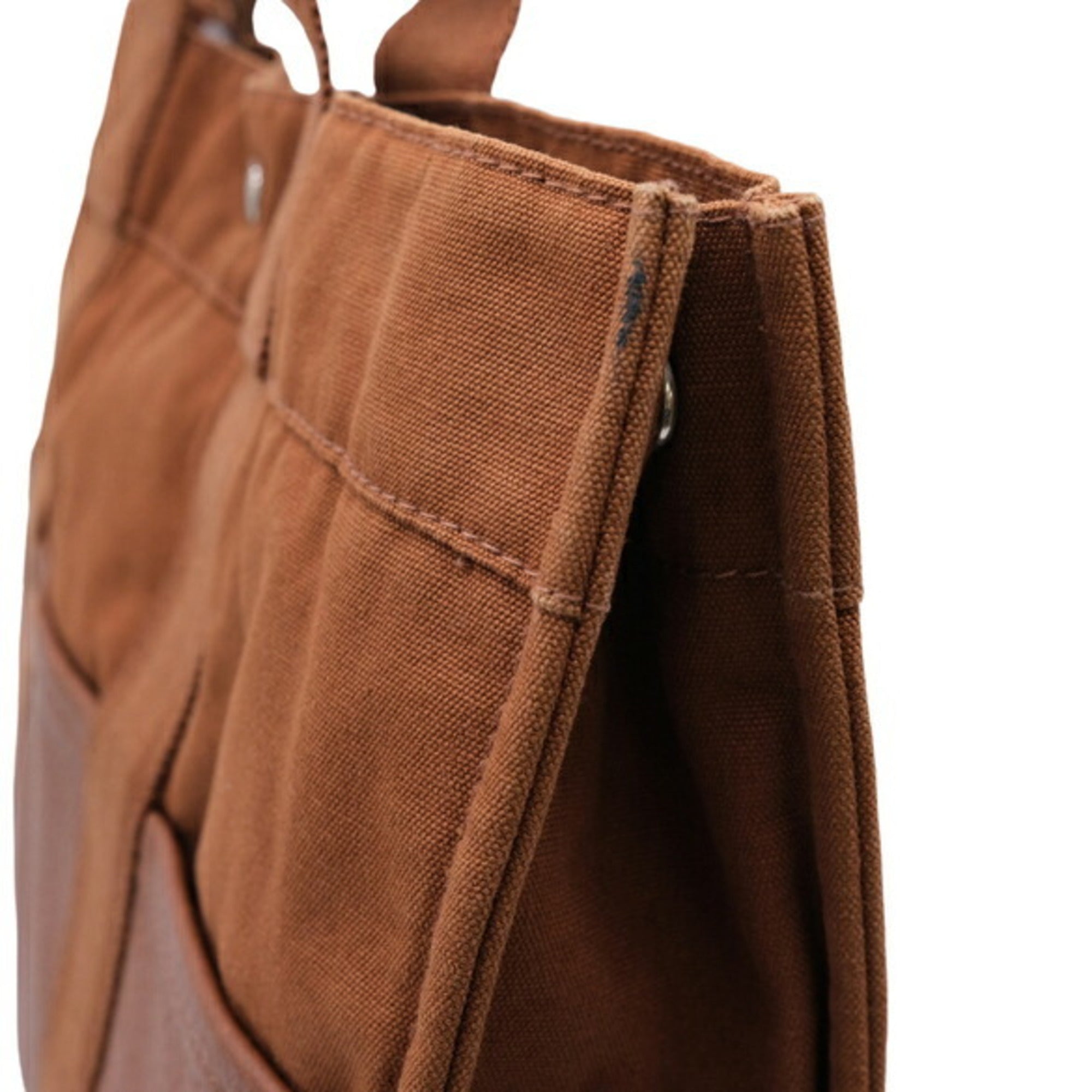 Hermes Brown Canvas Leather Handbag Tote Bag (Pre-Owned)
