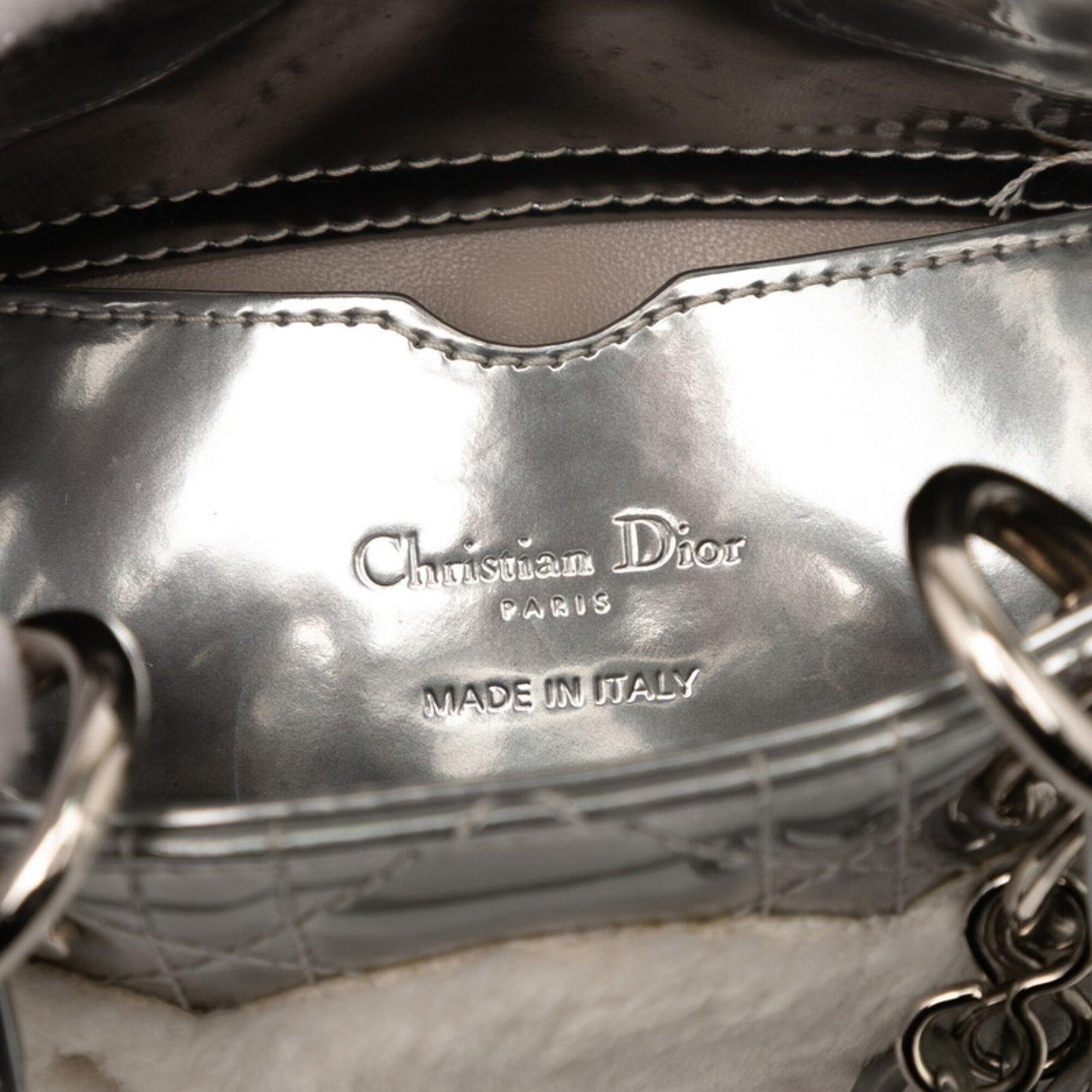 Christian Dior Silver Patent Leather Fur Handbag Shoulder Bag (Pre-Owned)
