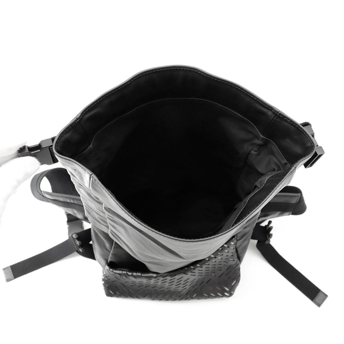 Bottega Veneta Black Leather Canvas Handbag Sling Bag (Pre-Owned)